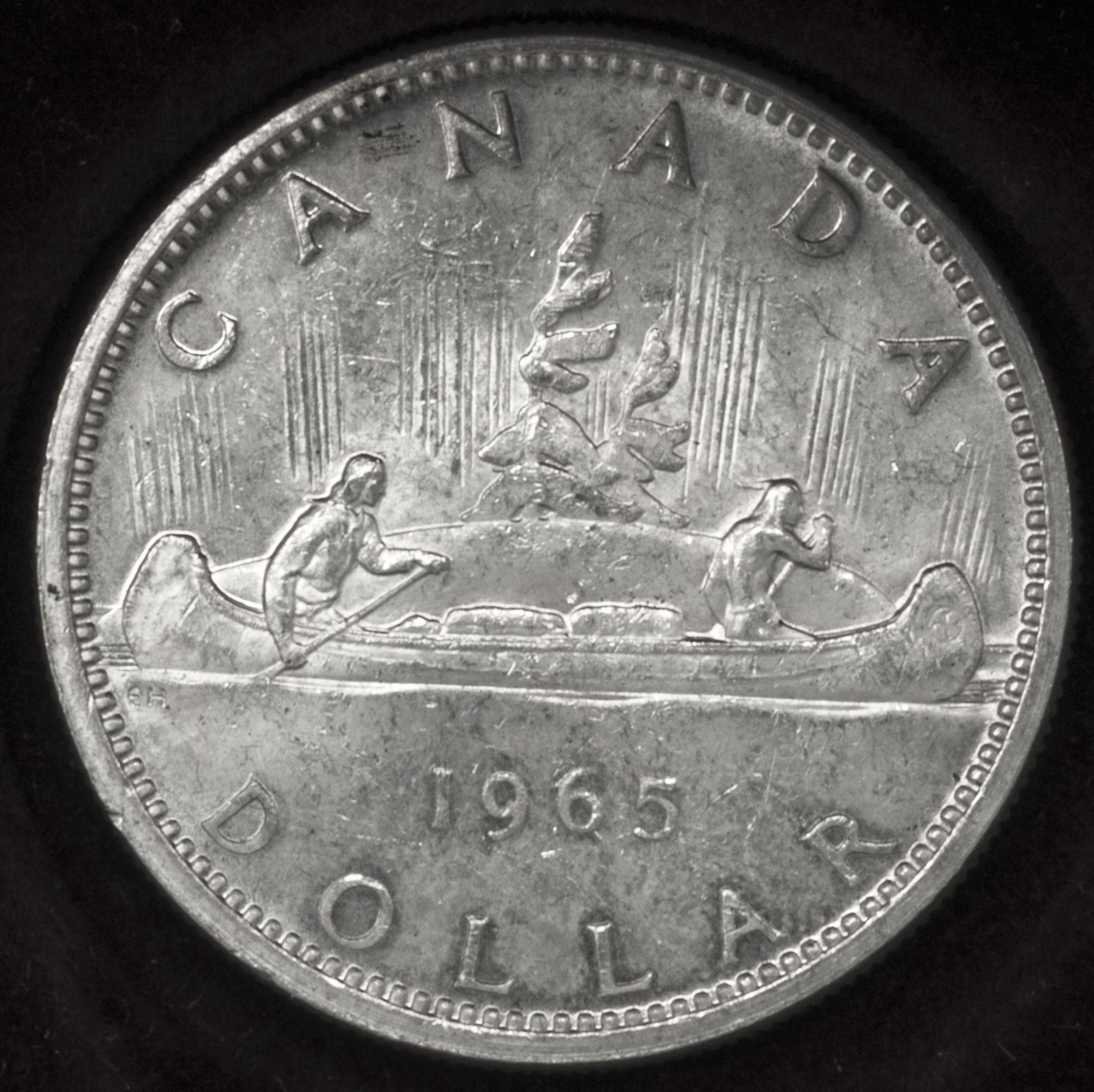 Kanada 1965, 1 Dollar "Kanu", Silber. Erhaltung: ss.