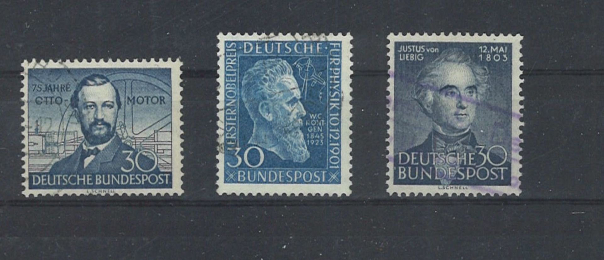 Lot Bund, 3 blaue Marken. Michel Nr. 127, 150 und 166. Gestempelt