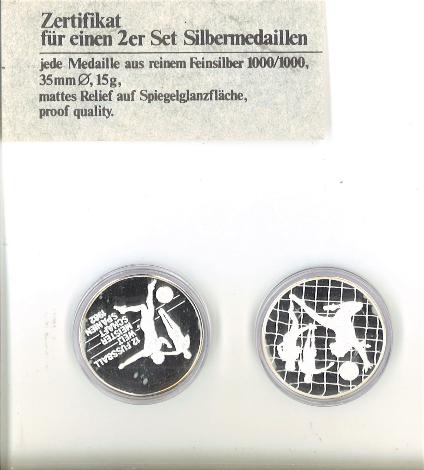 Silbermedaillen, 2er Set, Fußball WM 1982 in Spanien, jeweils 1000er Silber in Etui.