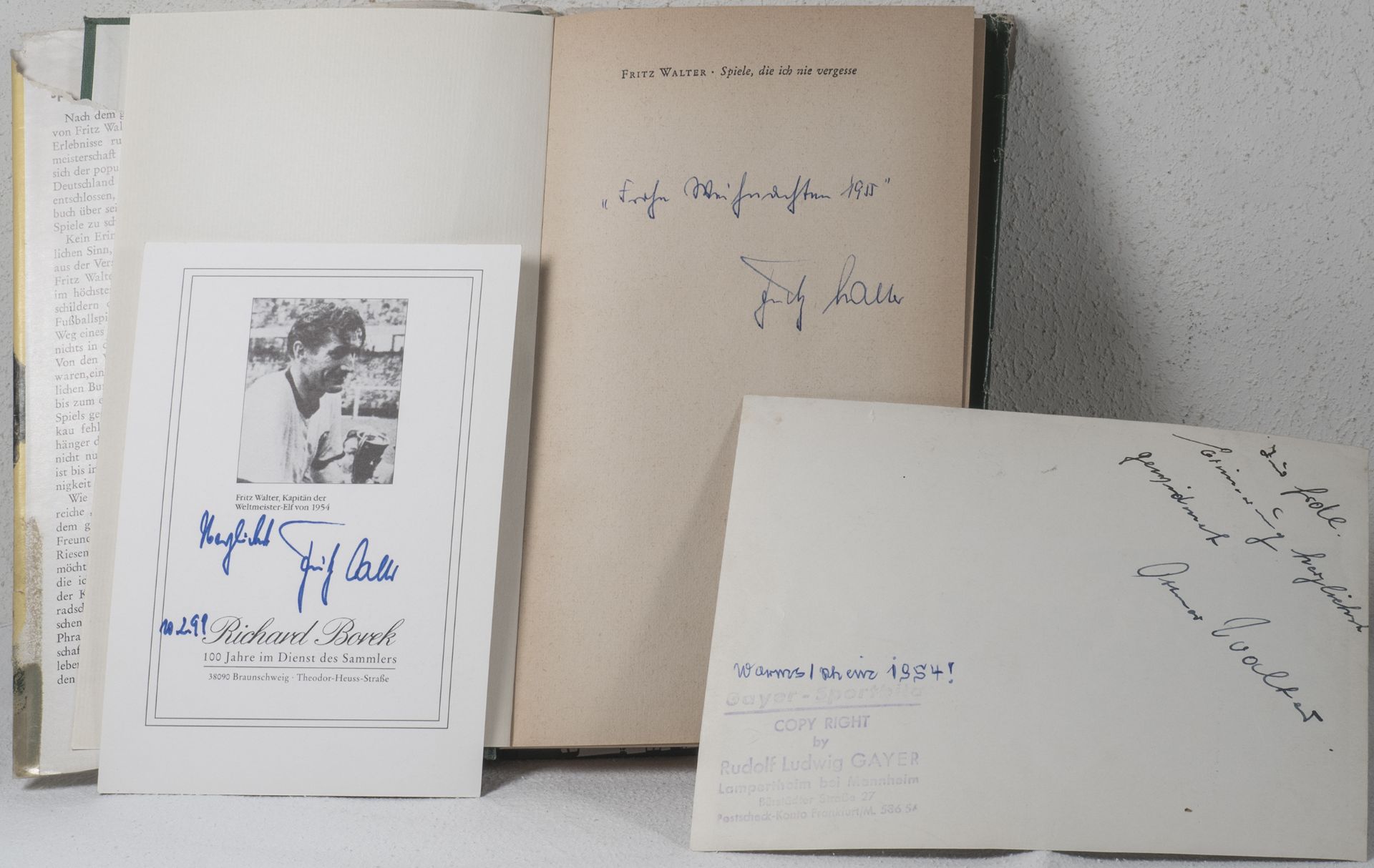 Fritz Walter, "Spiele die ich nie vergesse", mit Widmung 1955, Autogramm - Karte mit orig.. - Bild 2 aus 2