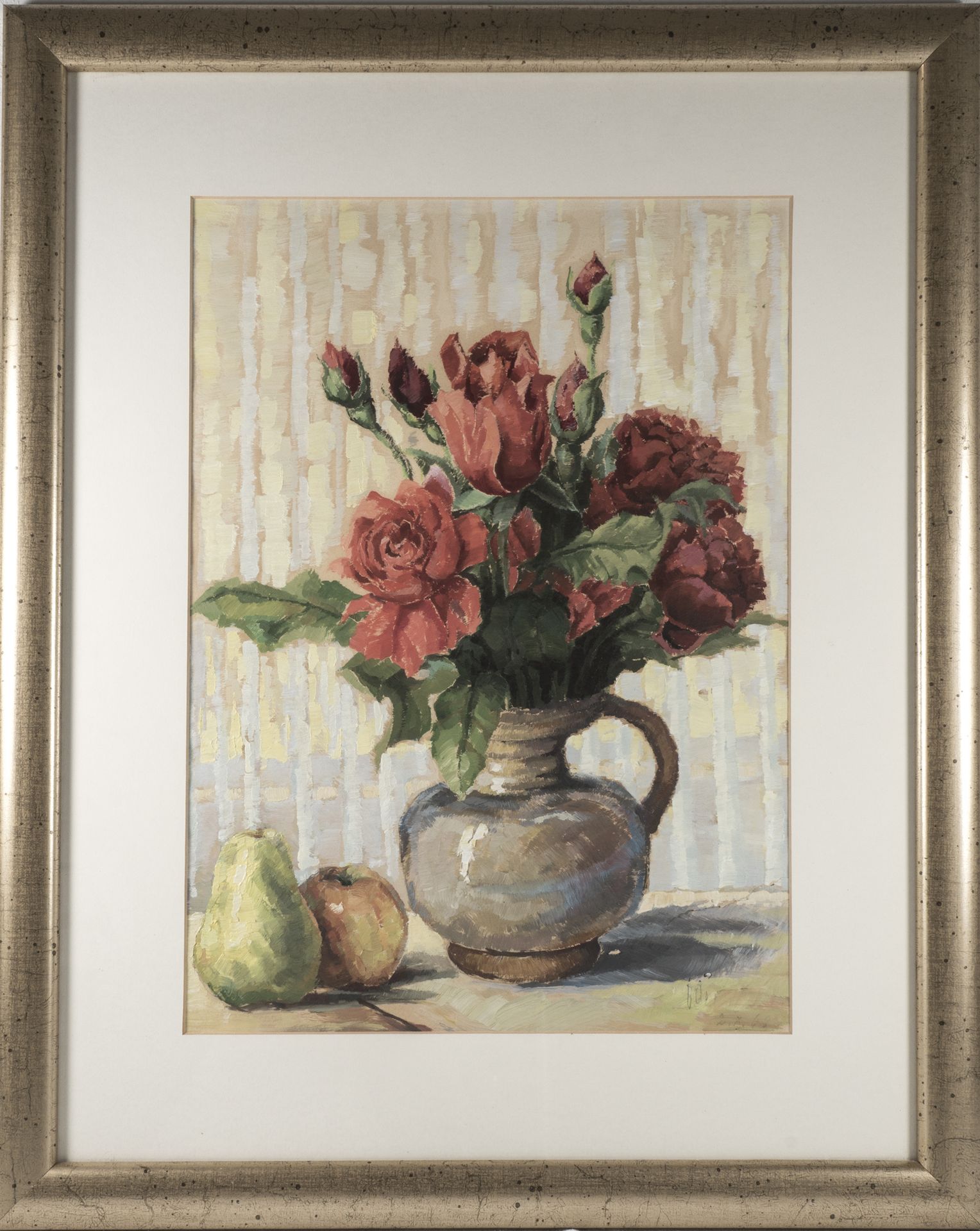 Dörr, Blumenstillleben. Ölgemälde, hinter Glas gerahmt. Rahmenmaß: ca. 55 cm x ca. 45 cm. Rechts