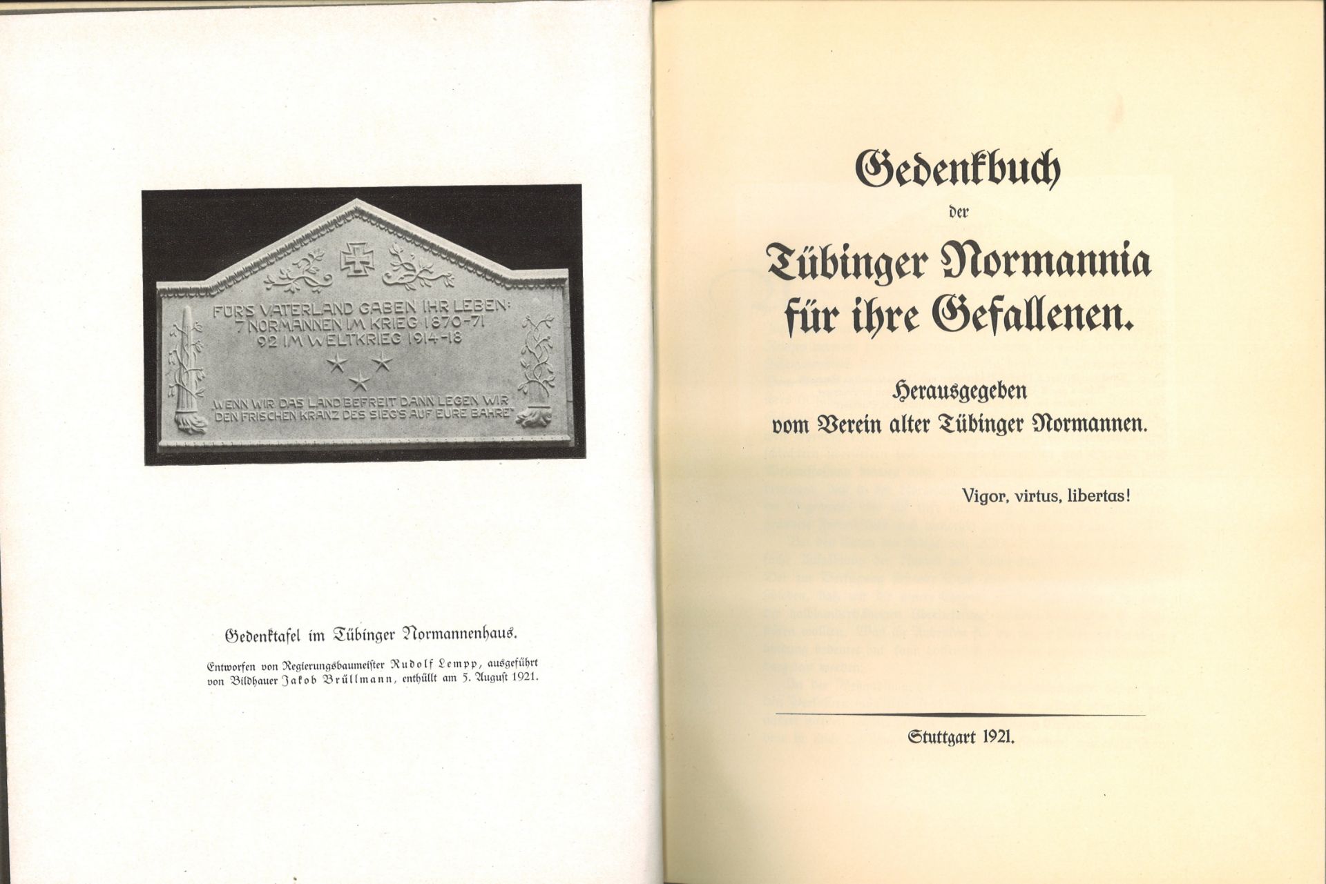 Gedenkbuch der Tübinger Normannia für ihe Gefallenen. Herausgegeben vom Verein alter Tübinger