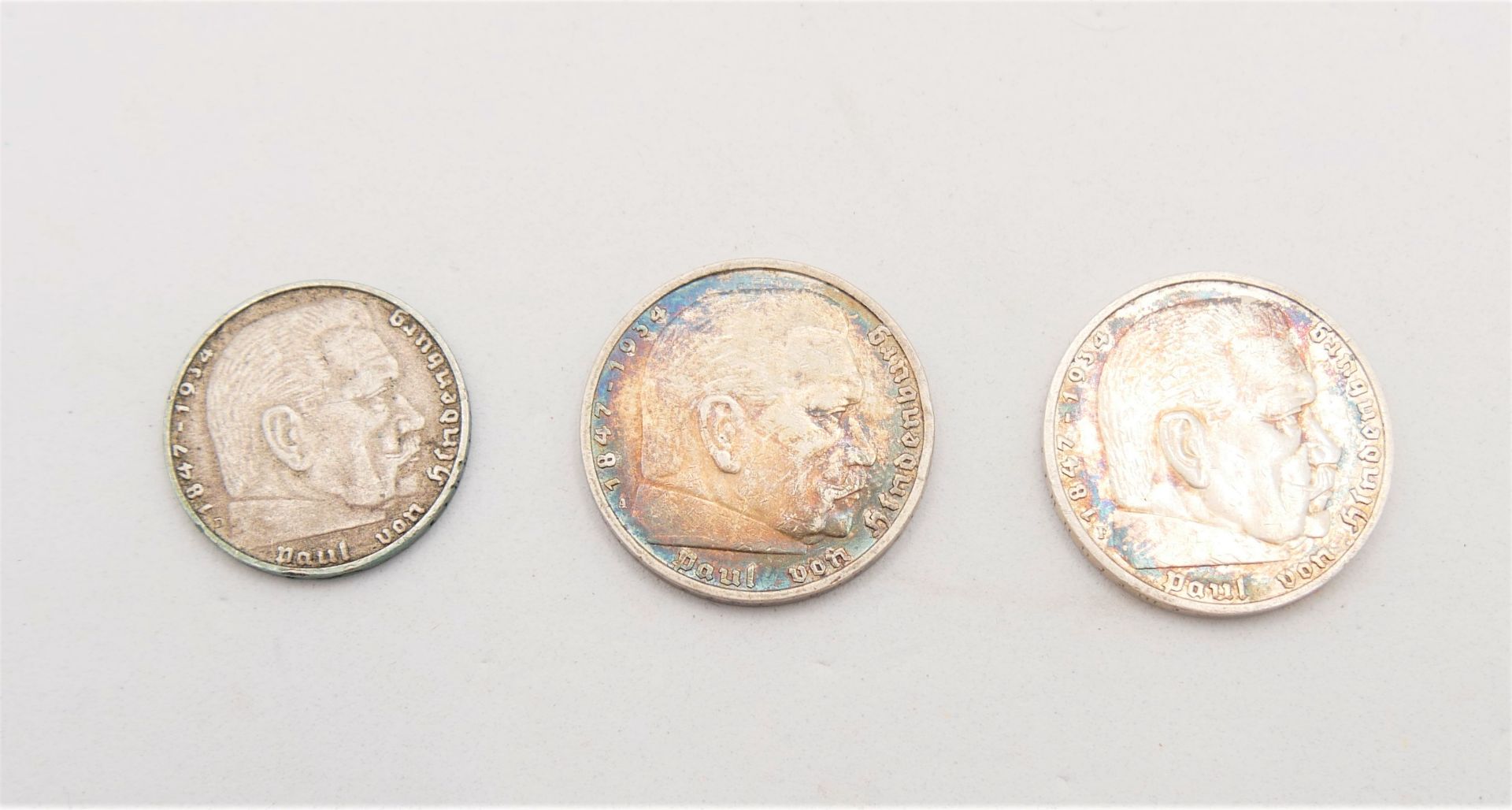 Drittes Reich, 3 Silbermünzen, 2x 5 Mark sowie 1x 2 Mark. - Bild 2 aus 2