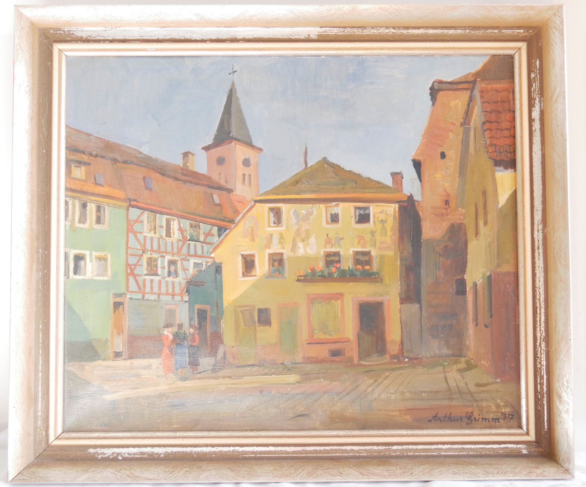 Arthur Grimm (1883-1948), Ölgemälde auf Leinwand "Heumarkt Eberbach am Neckar", rechts unten