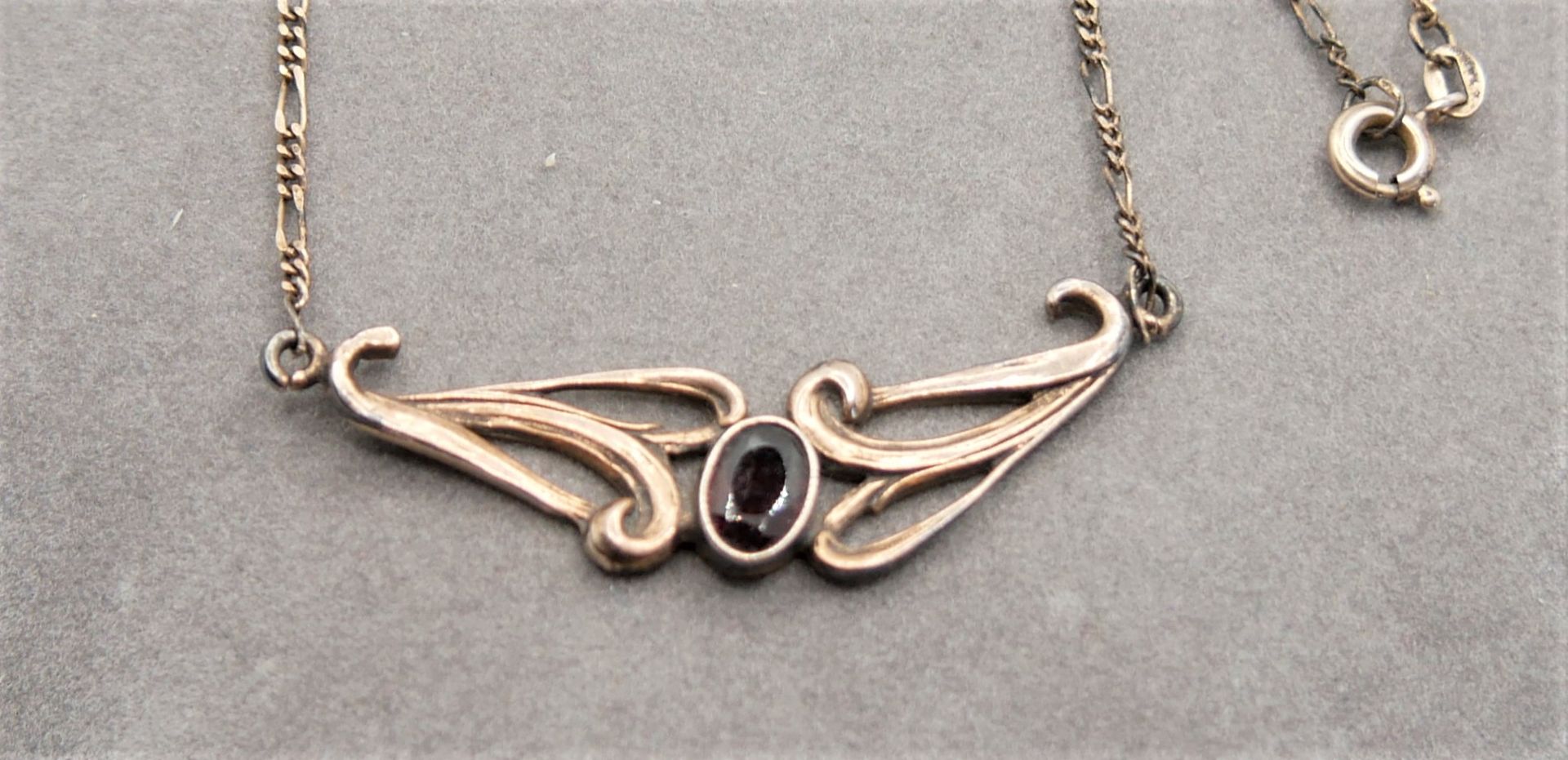 schönes Jugendstil Collier, H.J. Müller, Punze HJM. Art Nouveau. Kettenlänge ca. 45 cm. 925er - Bild 2 aus 3