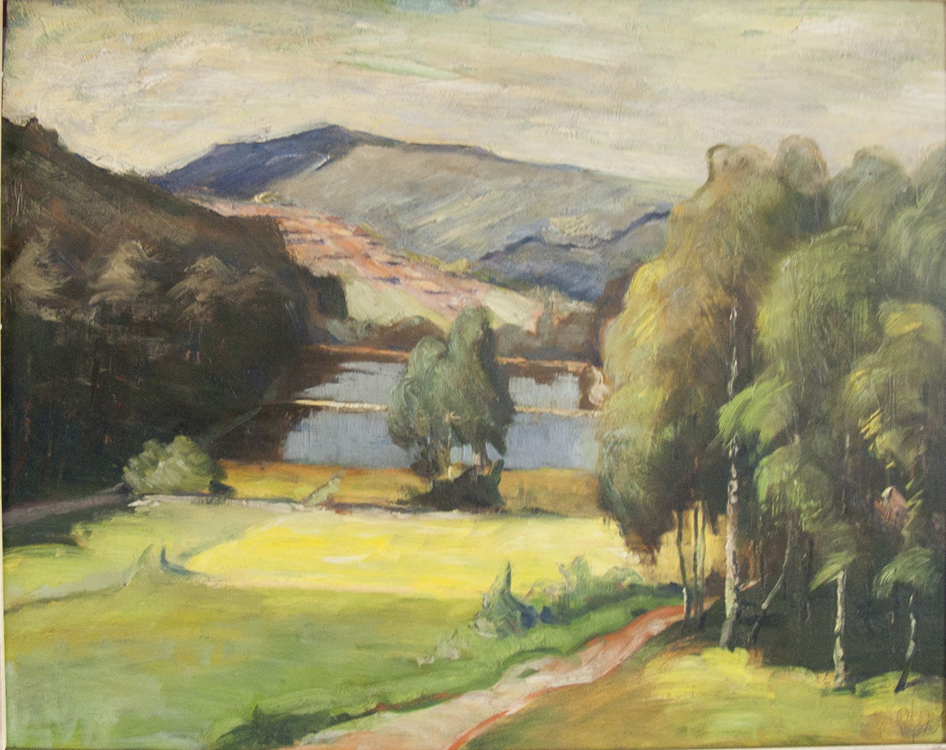 Ernst Pfau (1879-1965), "Pfälzer Landschaft mit Fischweihern", Ölgemälde auf Malkarton, rechts unten - Bild 2 aus 4