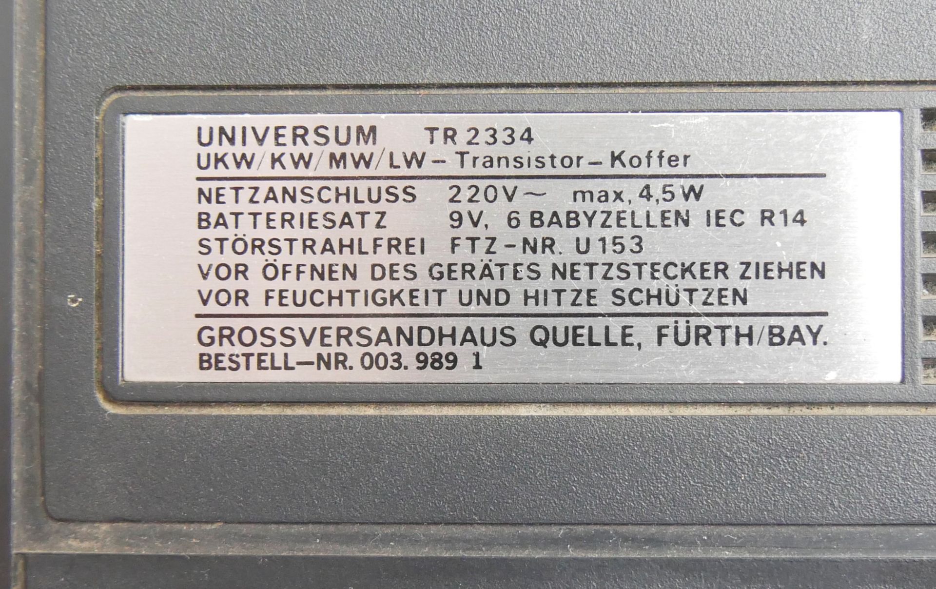 Radio Universum TR 2334. Funktion geprüft. - Bild 3 aus 3