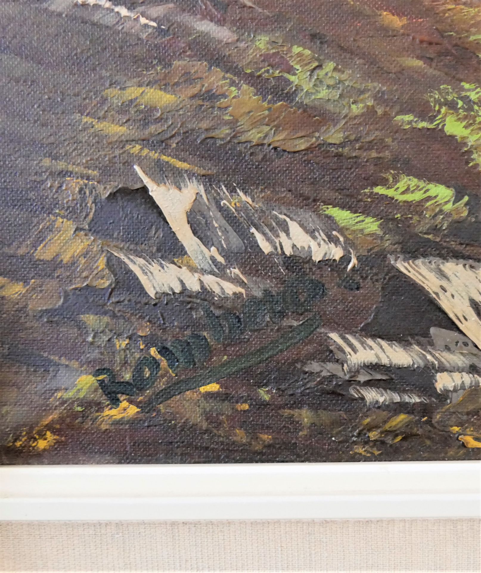 Rombews?? Ölgemälde auf Leinwand, "Haus im Gebirge". Gerahmt. Maße mit Rahmen: Höh ca. 62,5 cm, - Bild 3 aus 3
