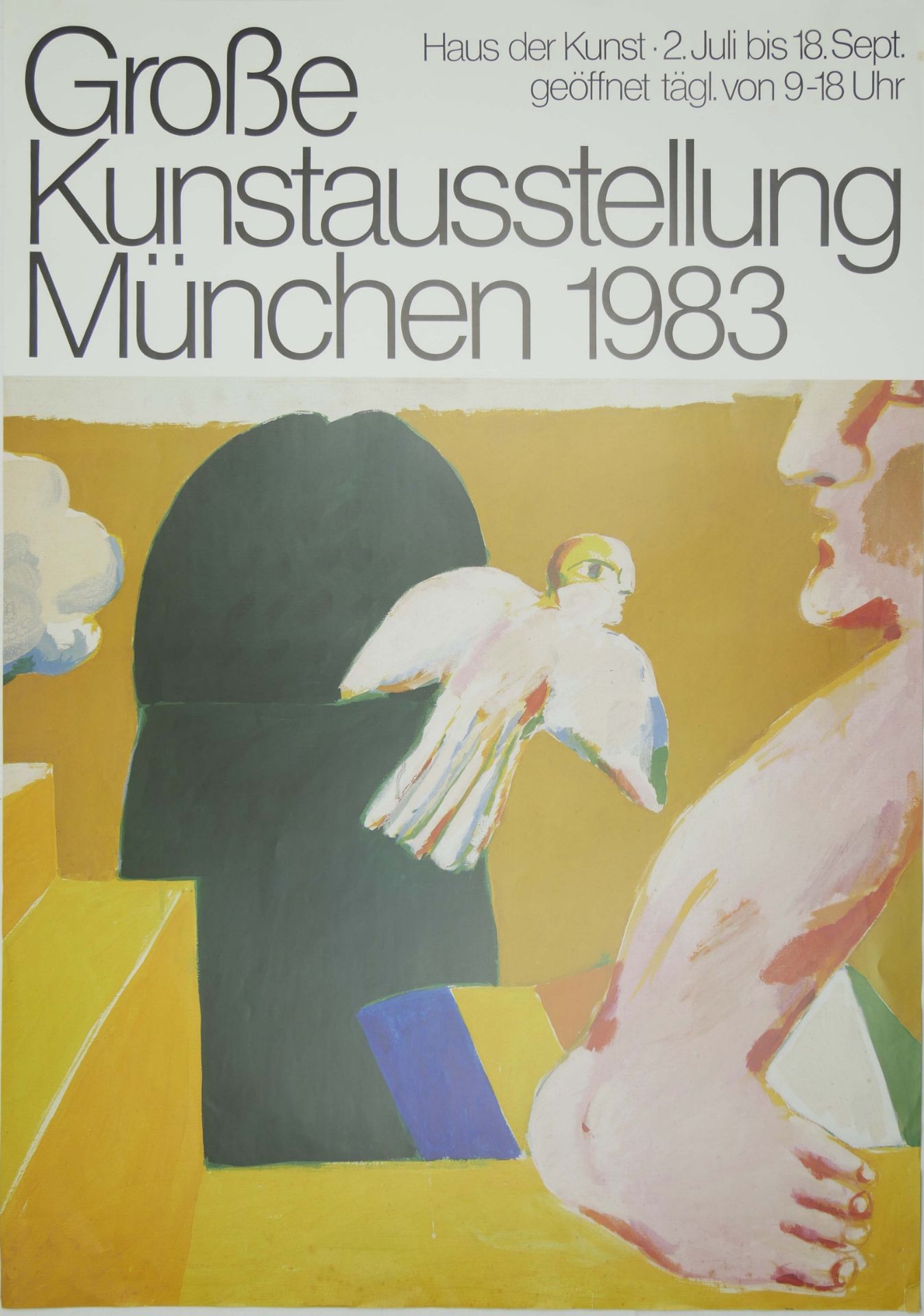 Plakat "Große Kunstausstellung München 1983", mit Gebrauchsspuren. Maße: Höhe ca. 84 cm, Breite