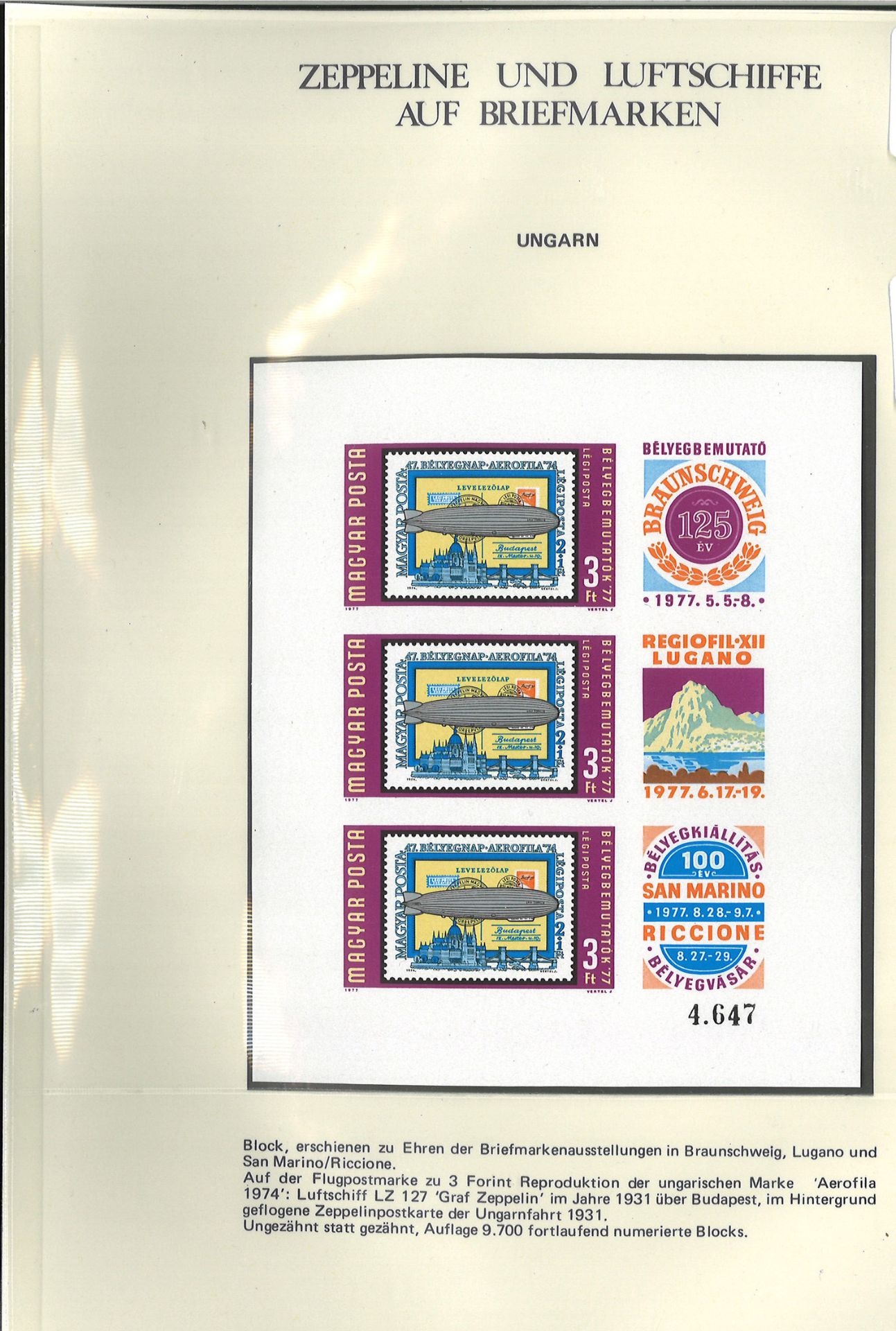 Ungarn, Zeppelin Kleinbogen, Block 3201, Auflage 9700.