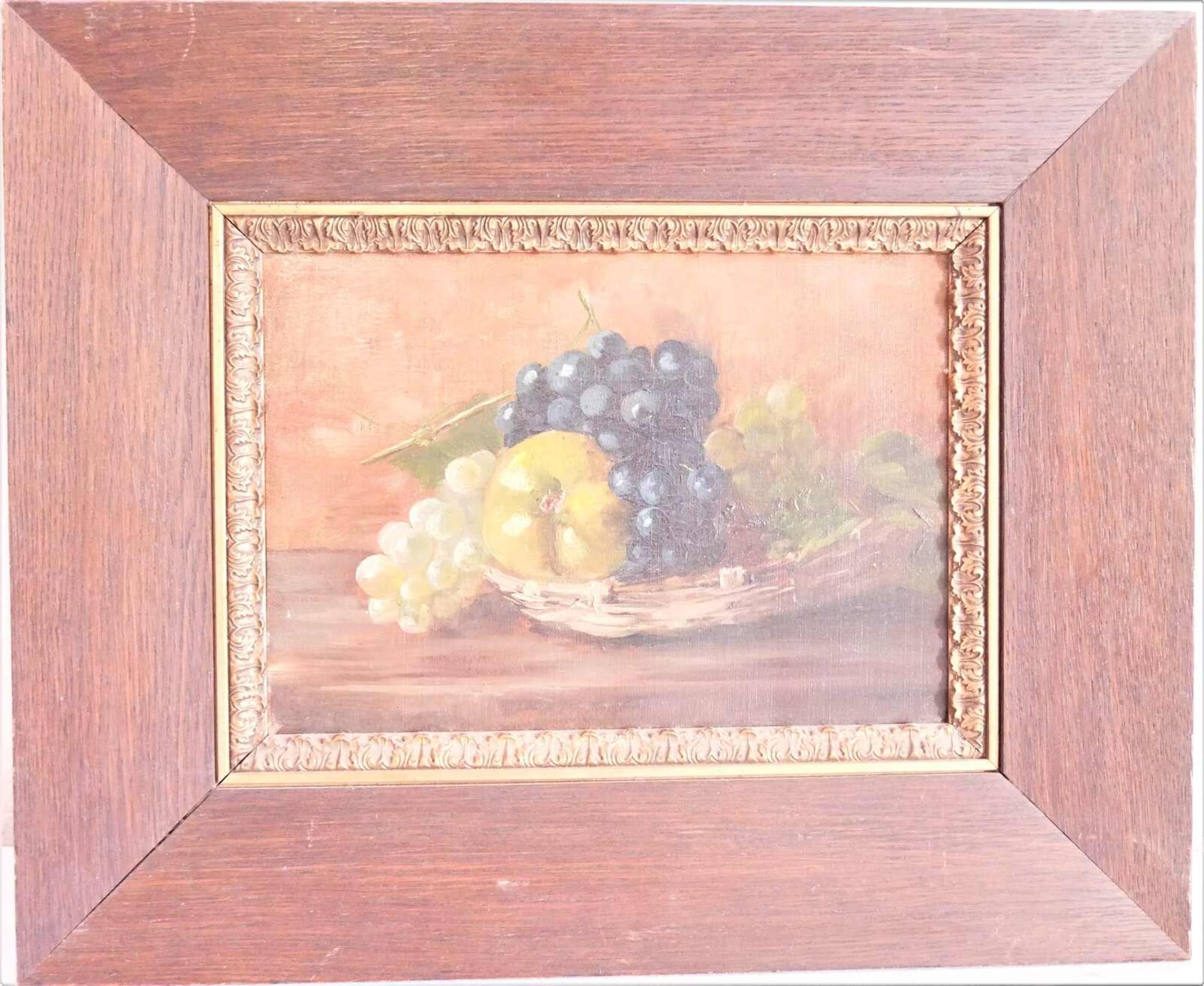 unbekannter Künstler, Ölgemälde auf Leinwand "Früchtestilleben mit Trauben", in alter Rahmung. Maße:
