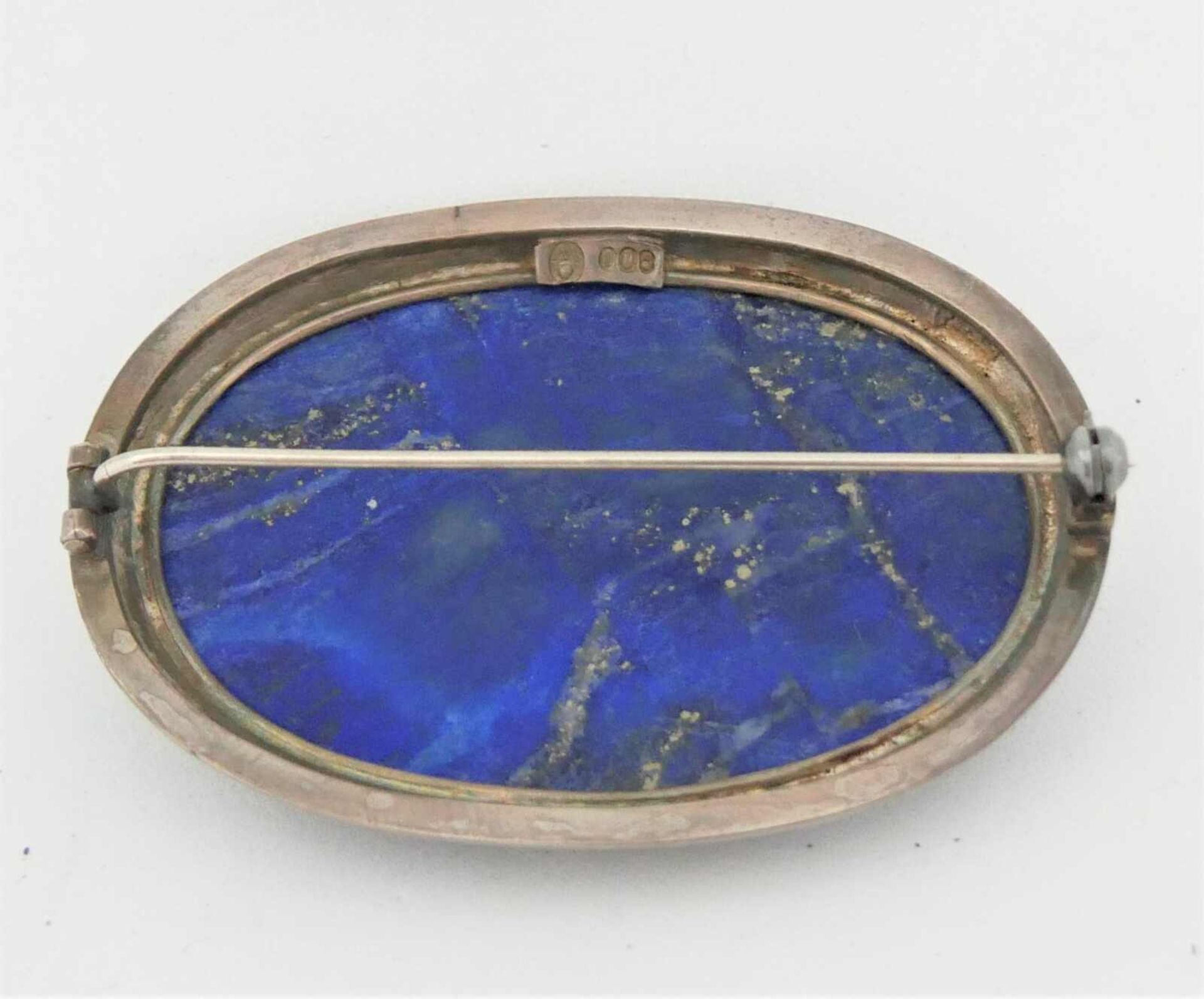 Art Deco, große 800er Silberbrosche mit Lapislazuli. Punze WA 800. Maße: Breite ca. 6 cm, Höhe ca. - Image 2 of 2