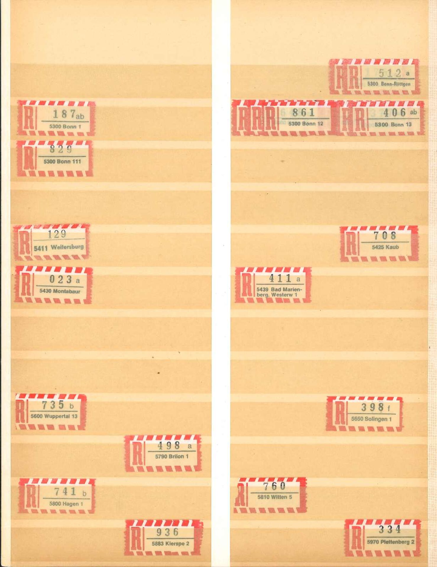 Dublettenbuch mit vielen Einschreiezettel Bund, 1-5 stellige, DDR und Ausland, etc. - Bild 2 aus 2