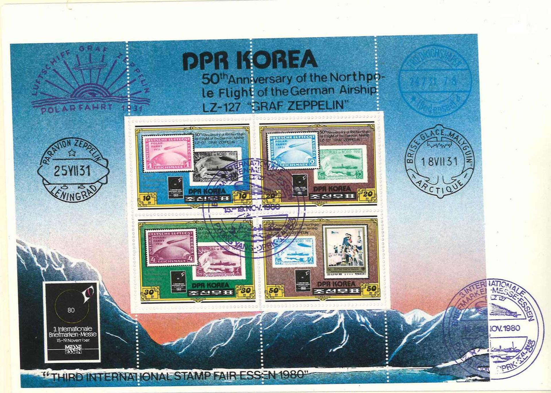 DPR Korea Brief mit Zeppelinblock, Michel Nr. 83. FDC Stempel