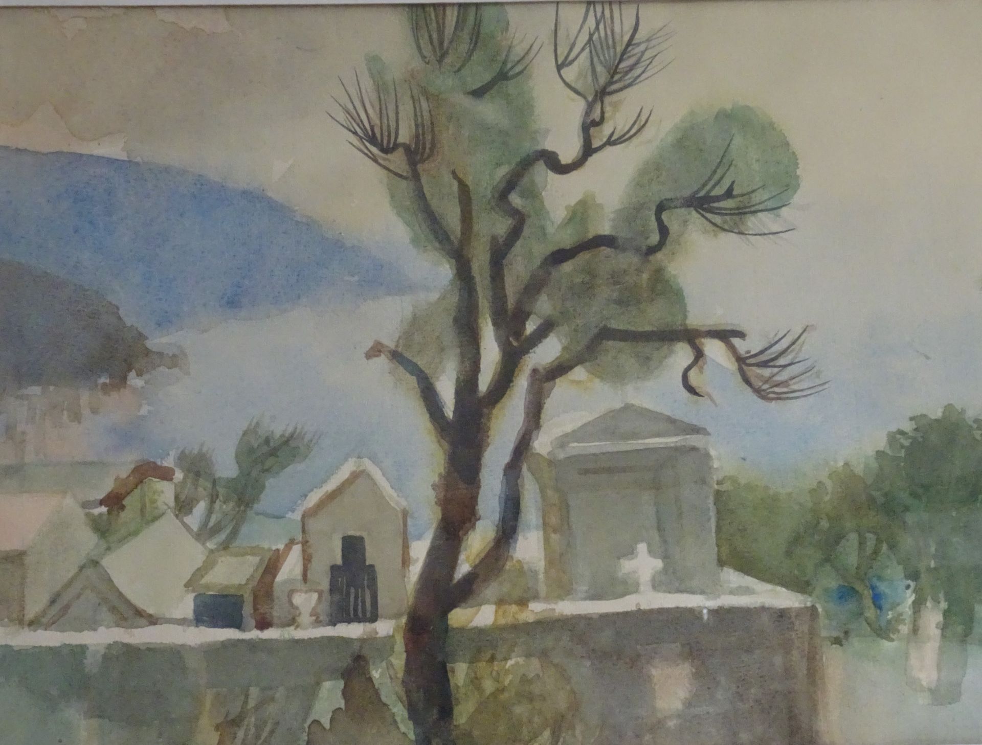 Aus süddeutscher Sammlung!, wohl Eric Danne (1947- ?), Aquarell auf Papier, "Dorffriedhof in Rollo- - Bild 2 aus 2