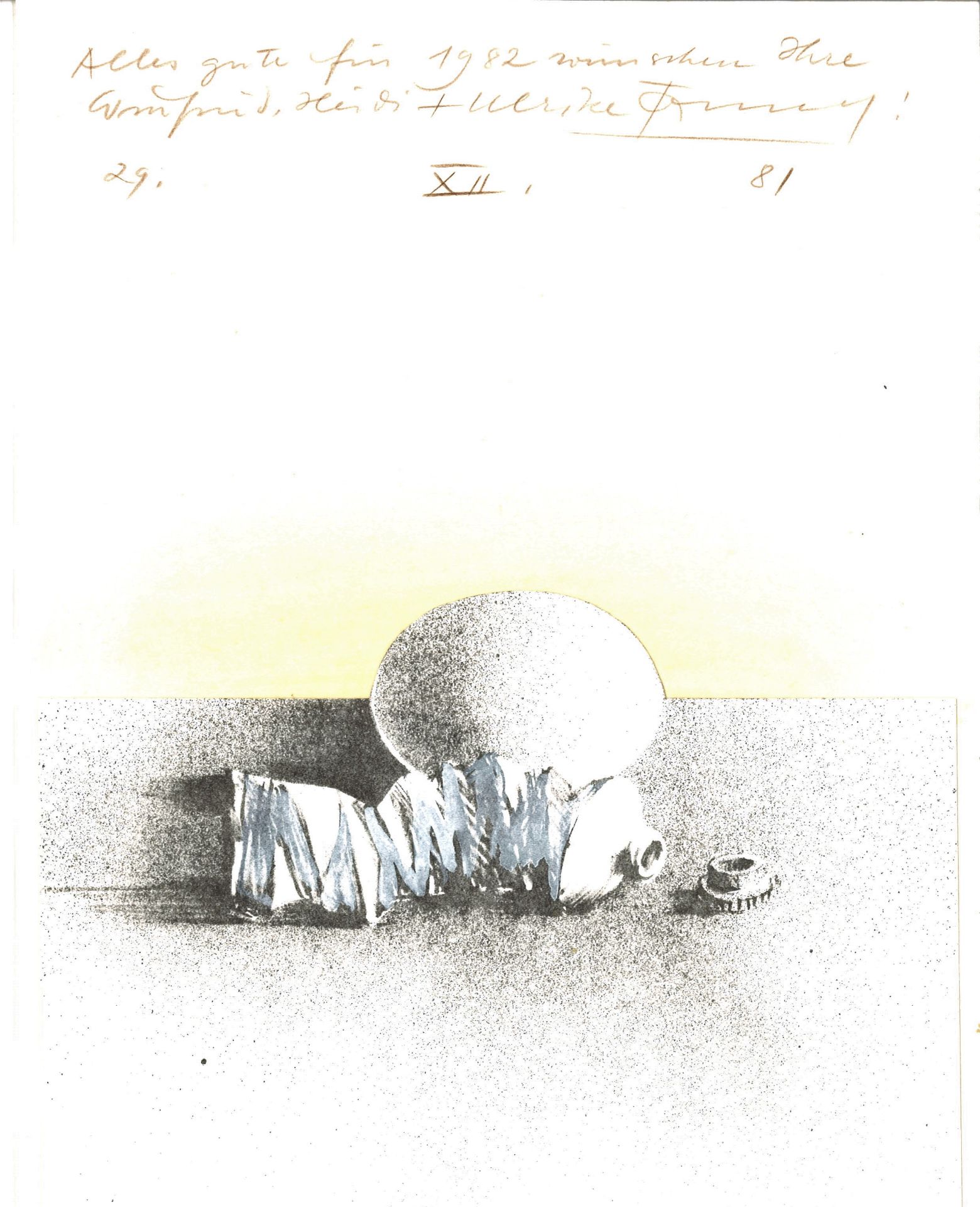 Winfried Tonner (1937-2002), Lithographie mit Glückwünsche, rechts unten Signatur W.Tonner 81.