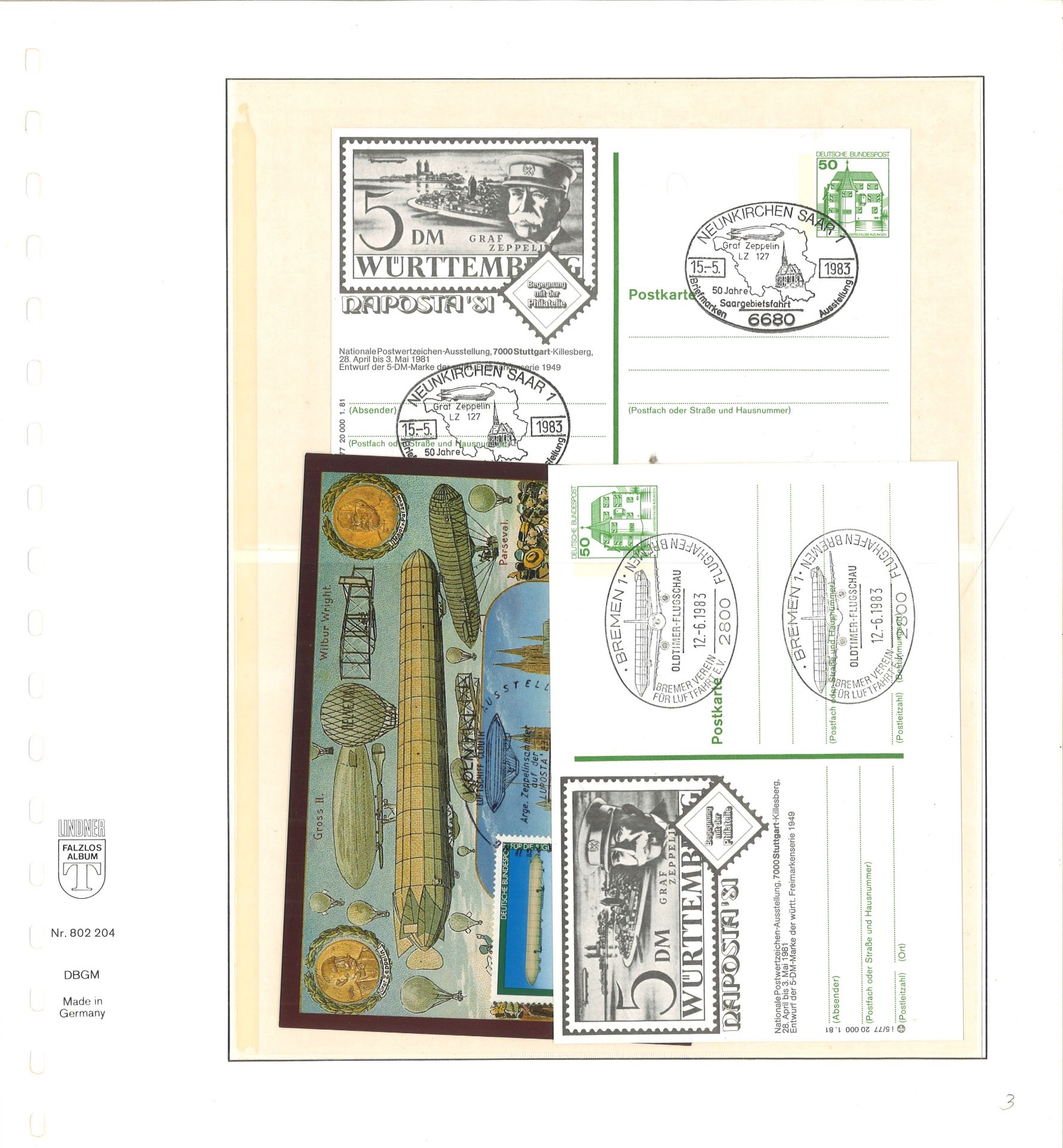 Buch mit 137 Zeppelin Erinnerungsstempel verschiedener Ausführungen auf Briefe, Karten und viele
