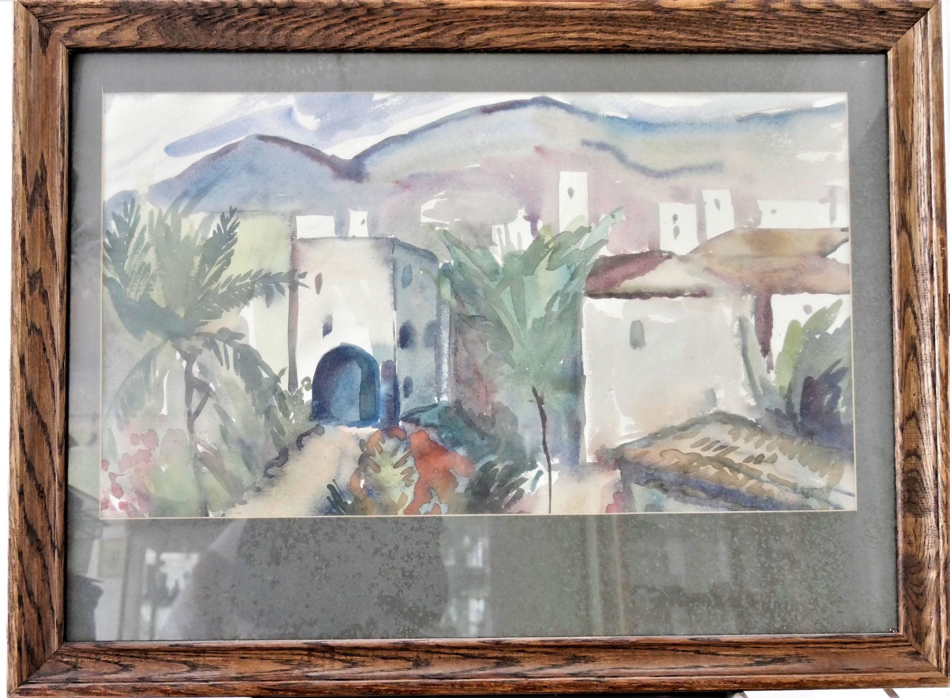 Metzger ?? 81, Aquarell auf Papier, südländische Landschaft. Hinter Glas gerahmt, rechts unten