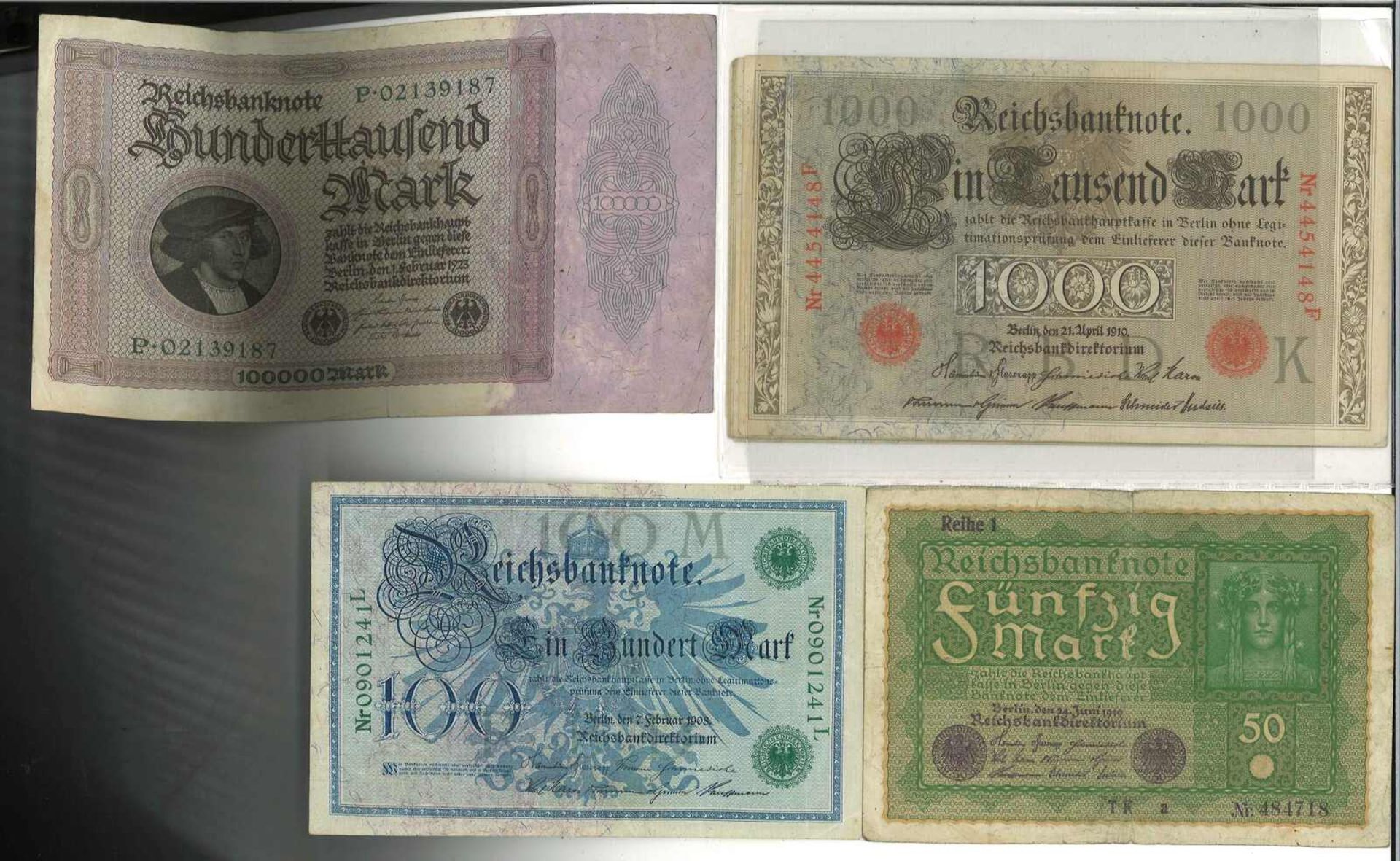 Lot Banknoten, meist Reichsbanknoten.