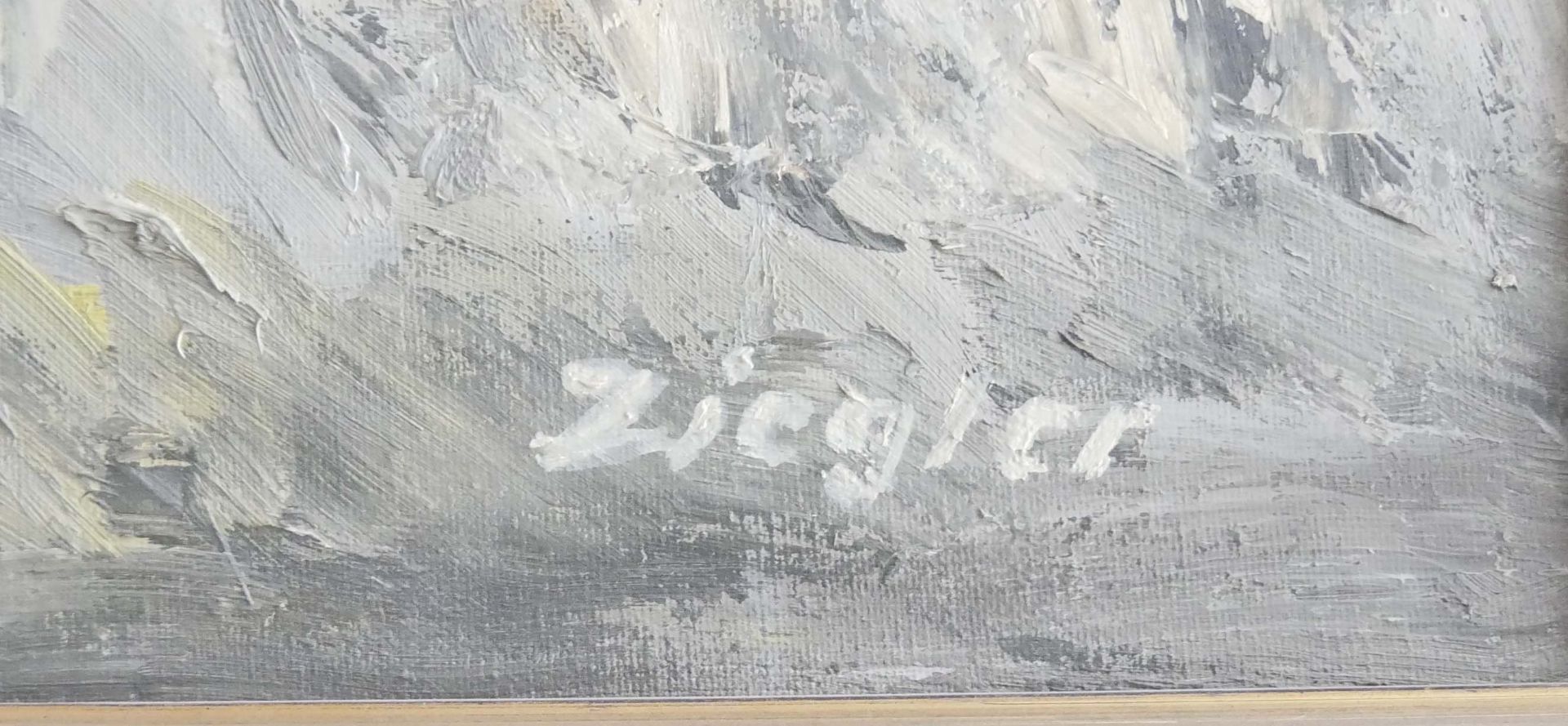 Ziegler, Ölgemälde auf Leinwand " Flußufer ", Signatur unten rechts Ziegler, im Holzrahmen, Maße - Image 3 of 3