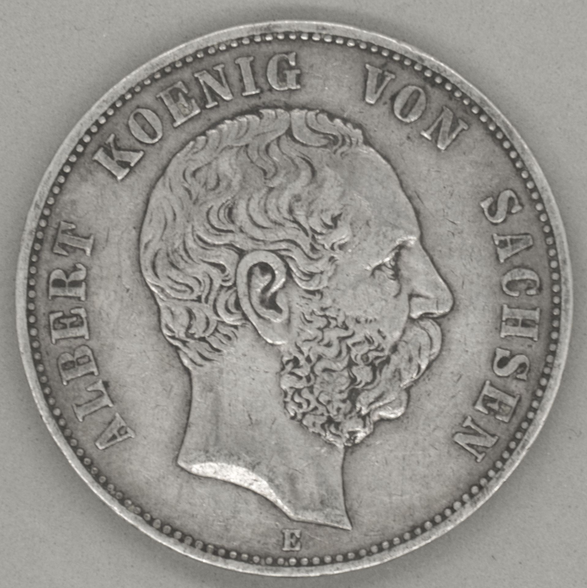 Deutsches Kaiserreich Sachsen 1875 E, 5.- Mark - Silbermünze "Albert Koenig von Sachsen." Jaeger