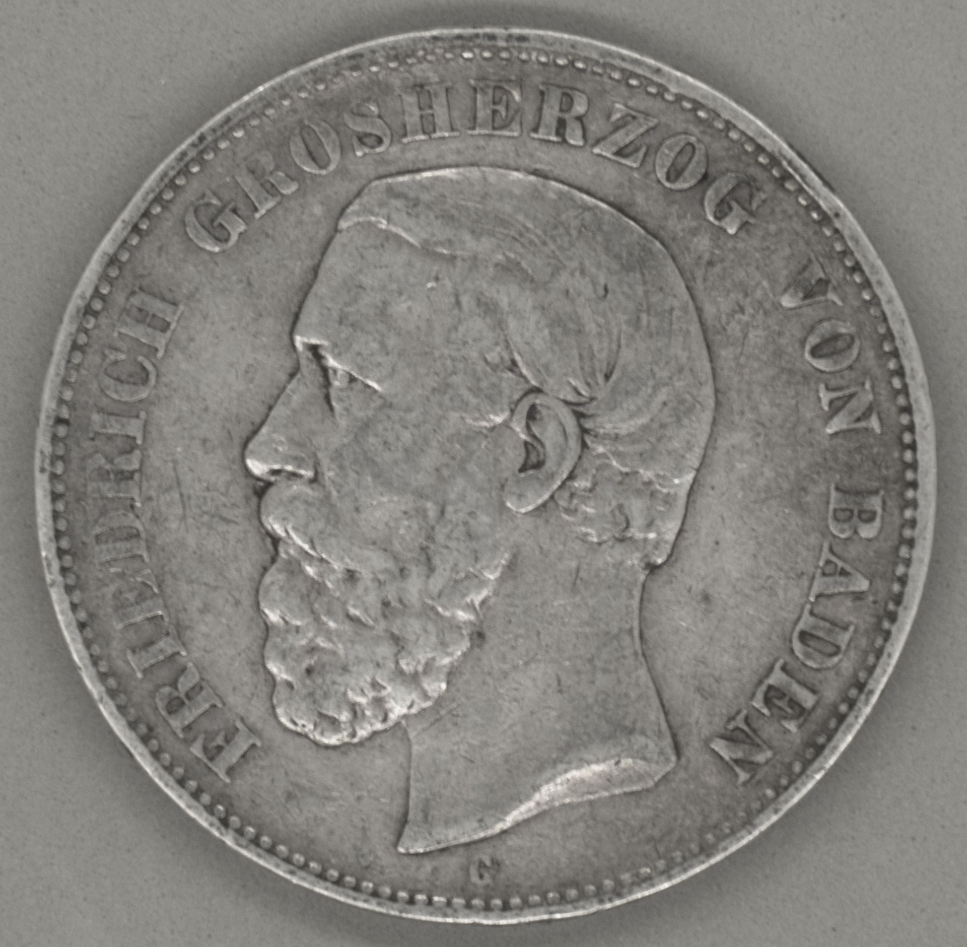 Deutsches Kaiserreich Baden 1875 G, 5.- Mark - Silbermünze "Friedrich Grosherzog von Baden."