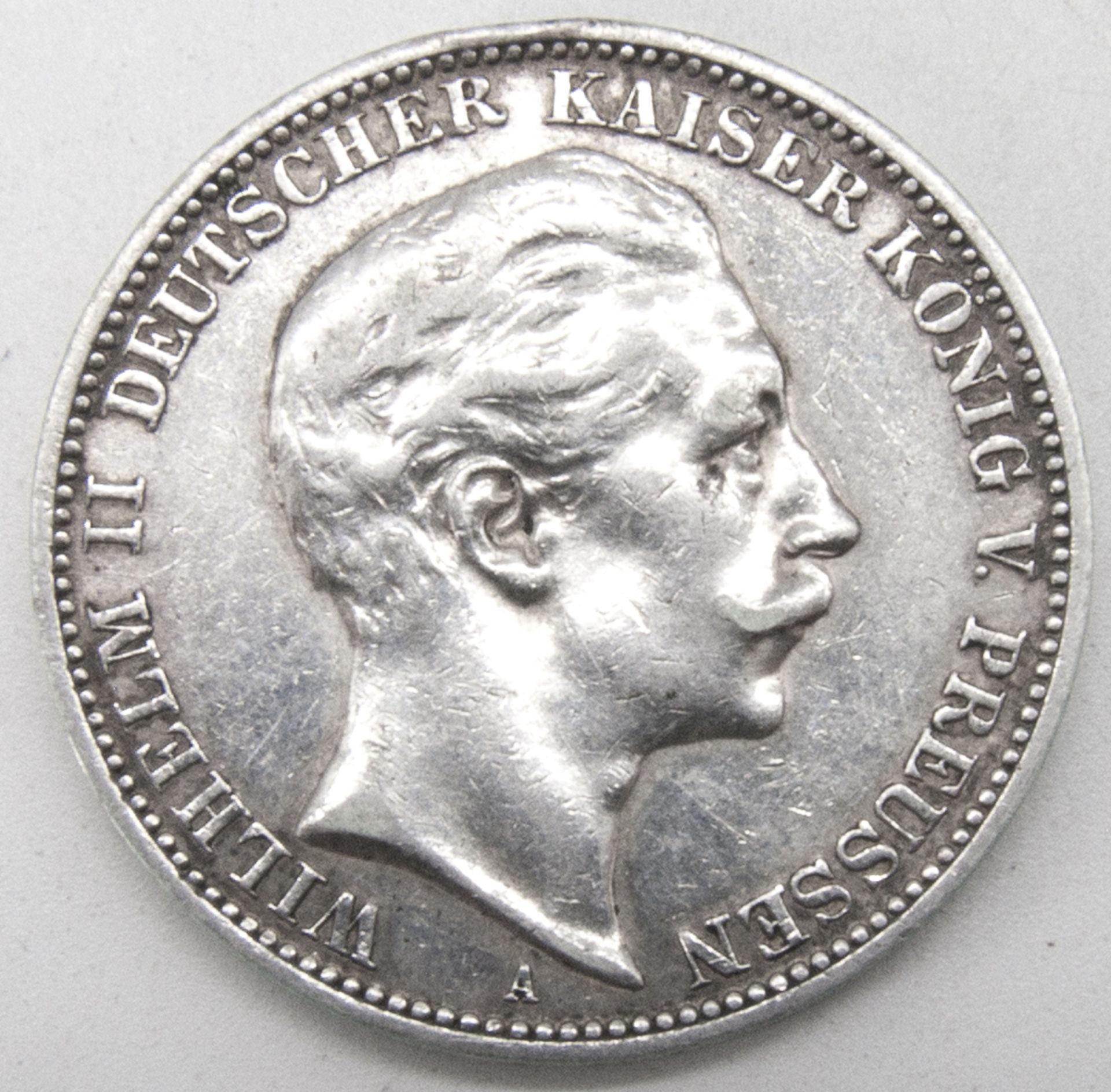 Deutsches Kaiserreich Preußen 1910 A, 3.- Mark - Silbermünze "Wilhelm II.". Erhaltung: vz.