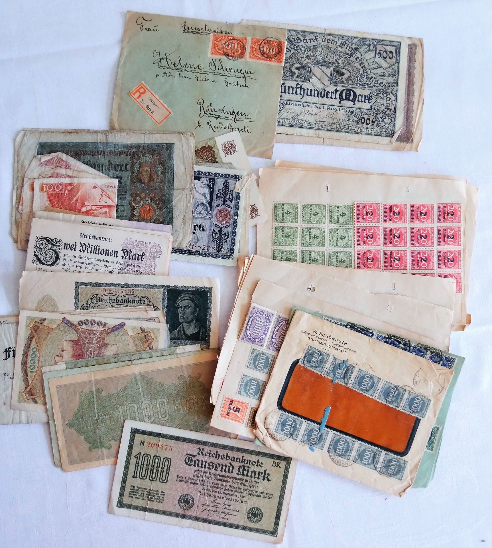 Lot Banknoten und Briefe aus Auflösung. Bitte besichtigen