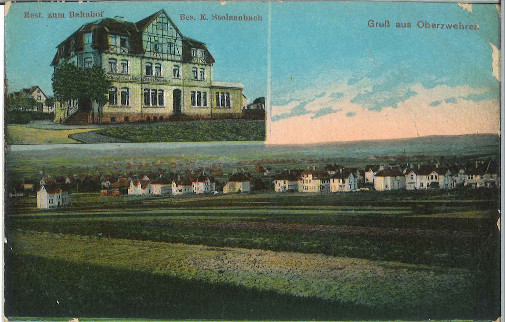 Postkarte "Gruß aus Oberzwehren", versch. Ansichten, coloriert, gelaufen 29.1.1917, nach Apolda