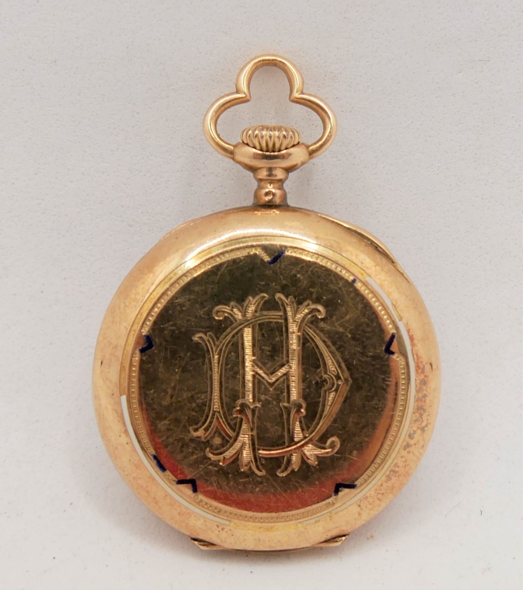 1 Damen Taschenuhr 14 ct Gold auch Innendeckel. 585er Punze. Funktion geprüft. Recht guter Zustand - Bild 2 aus 2