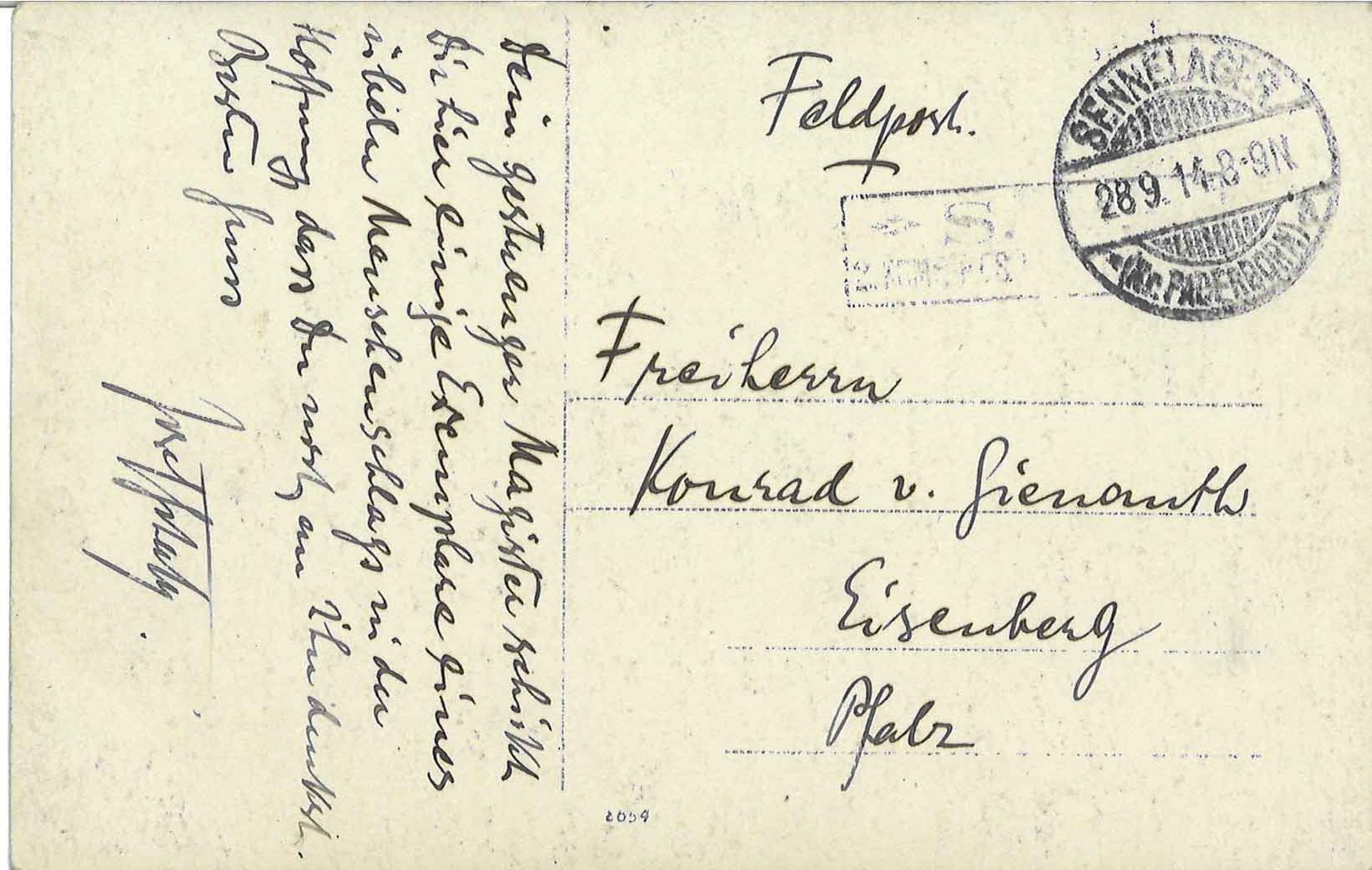 Postkarte " Kriegsgefangene Schottländer Senne 1914 ", 28.9.1914 gelaufen nach Eisenberg - Image 2 of 2