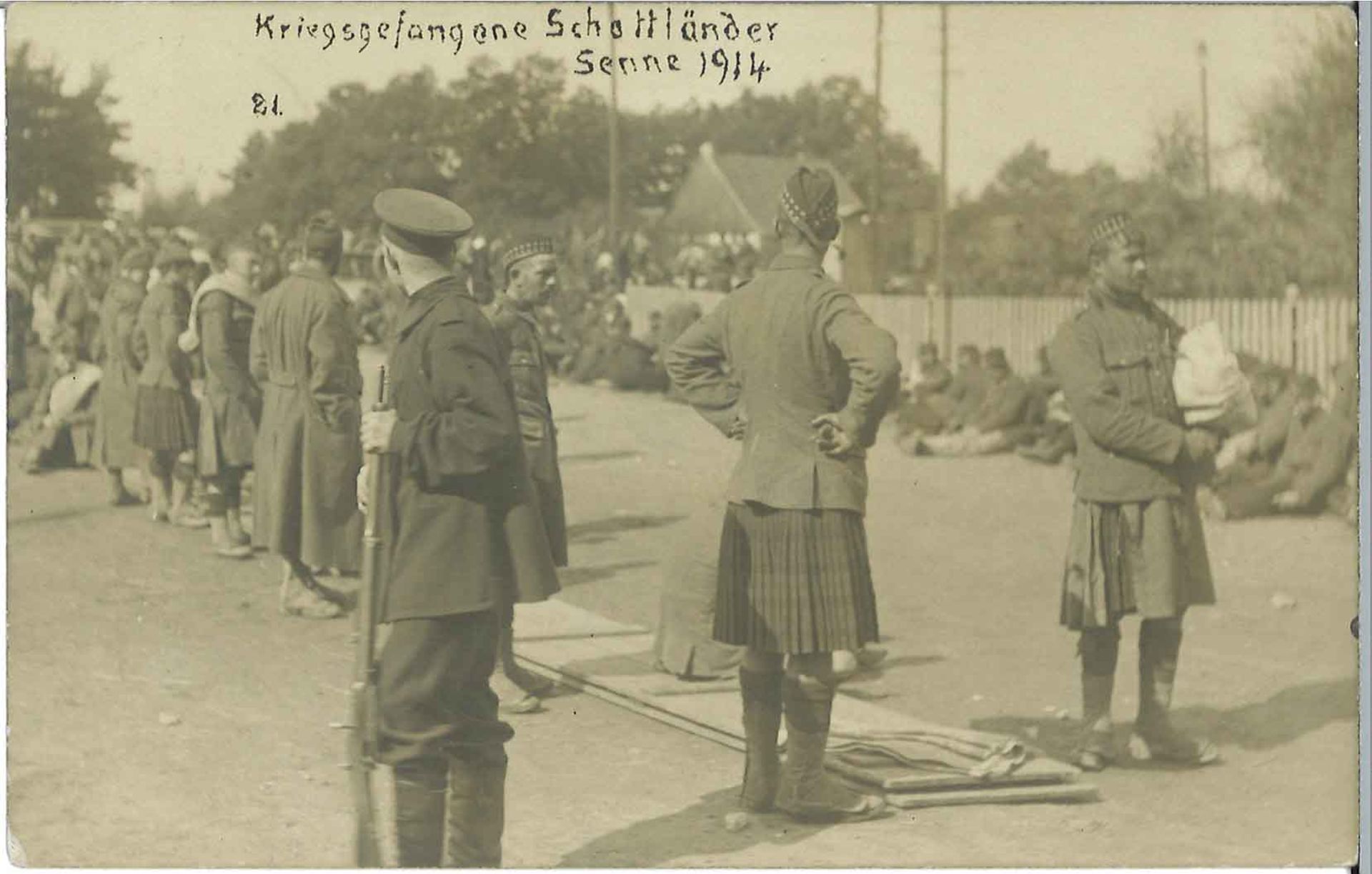 Postkarte " Kriegsgefangene Schottländer Senne 1914 ", 28.9.1914 gelaufen nach Eisenberg