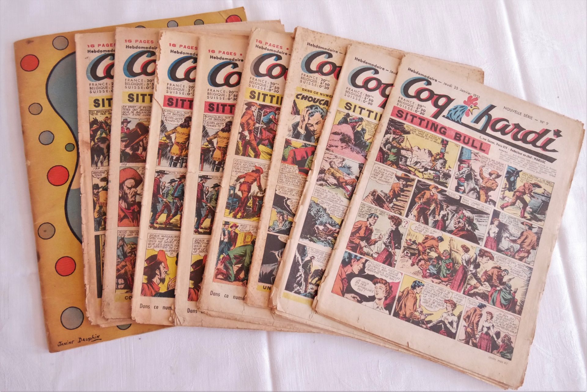 "Coq hardi", französische Western-Comics, Nr.9,11,12,33,34,35 und 36, stark gebrauchter Zustand