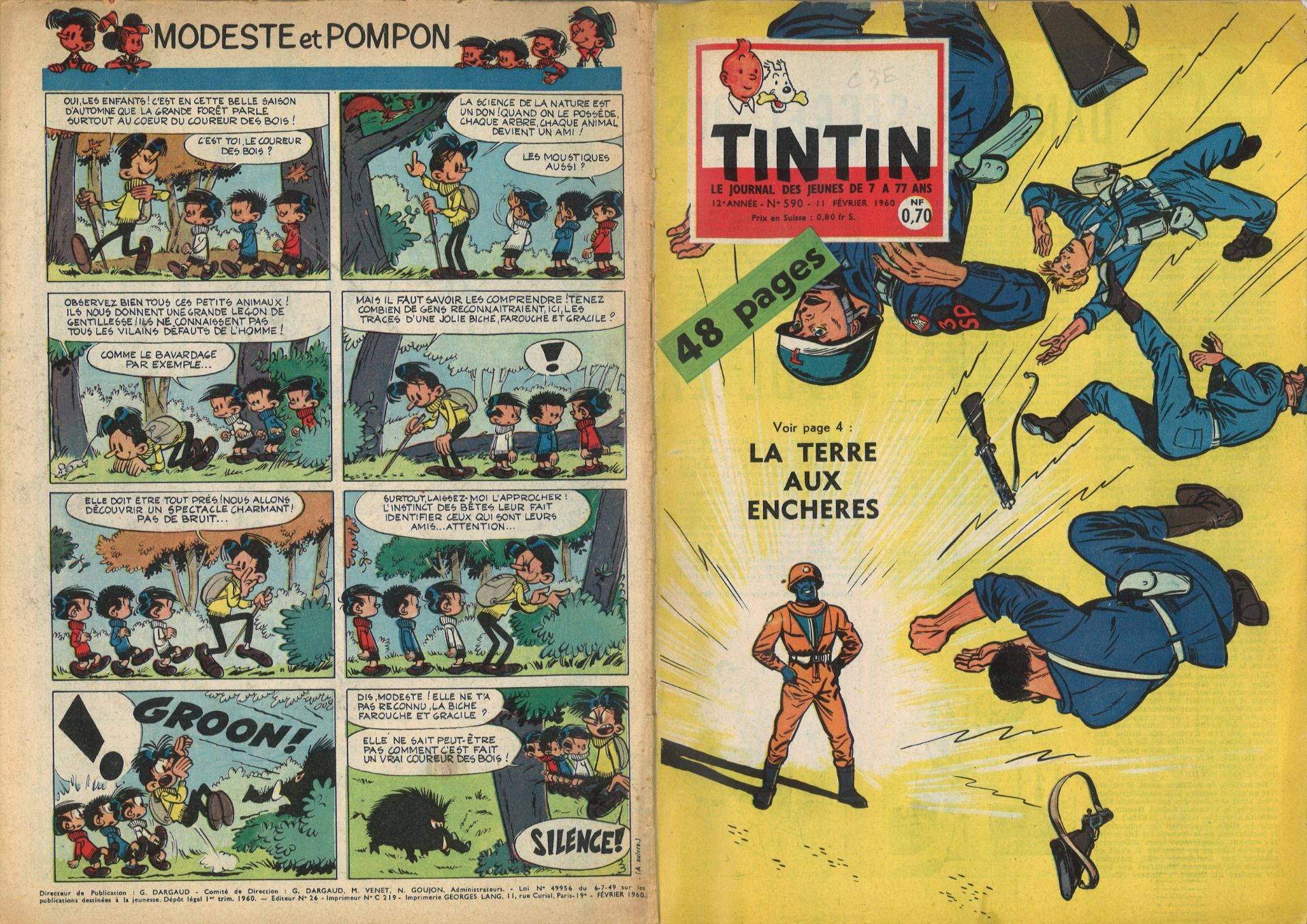 "Tintin", französischer Comic Le Journal des Jeunes de 7 á 77 ans, Nr. 590, Februar 1960,