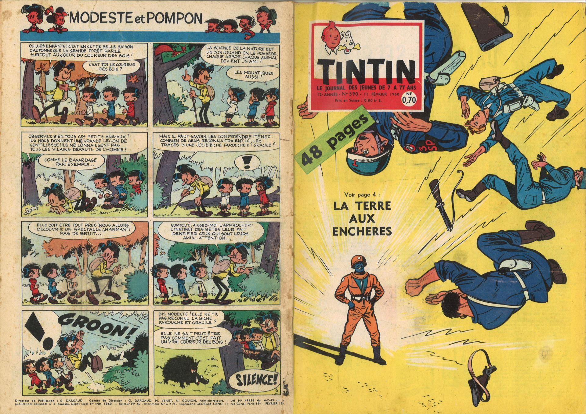 "Tintin", französischer Comic Le Journal des Jeunes de 7 á 77 ans, Nr. 590, Februar 1960,