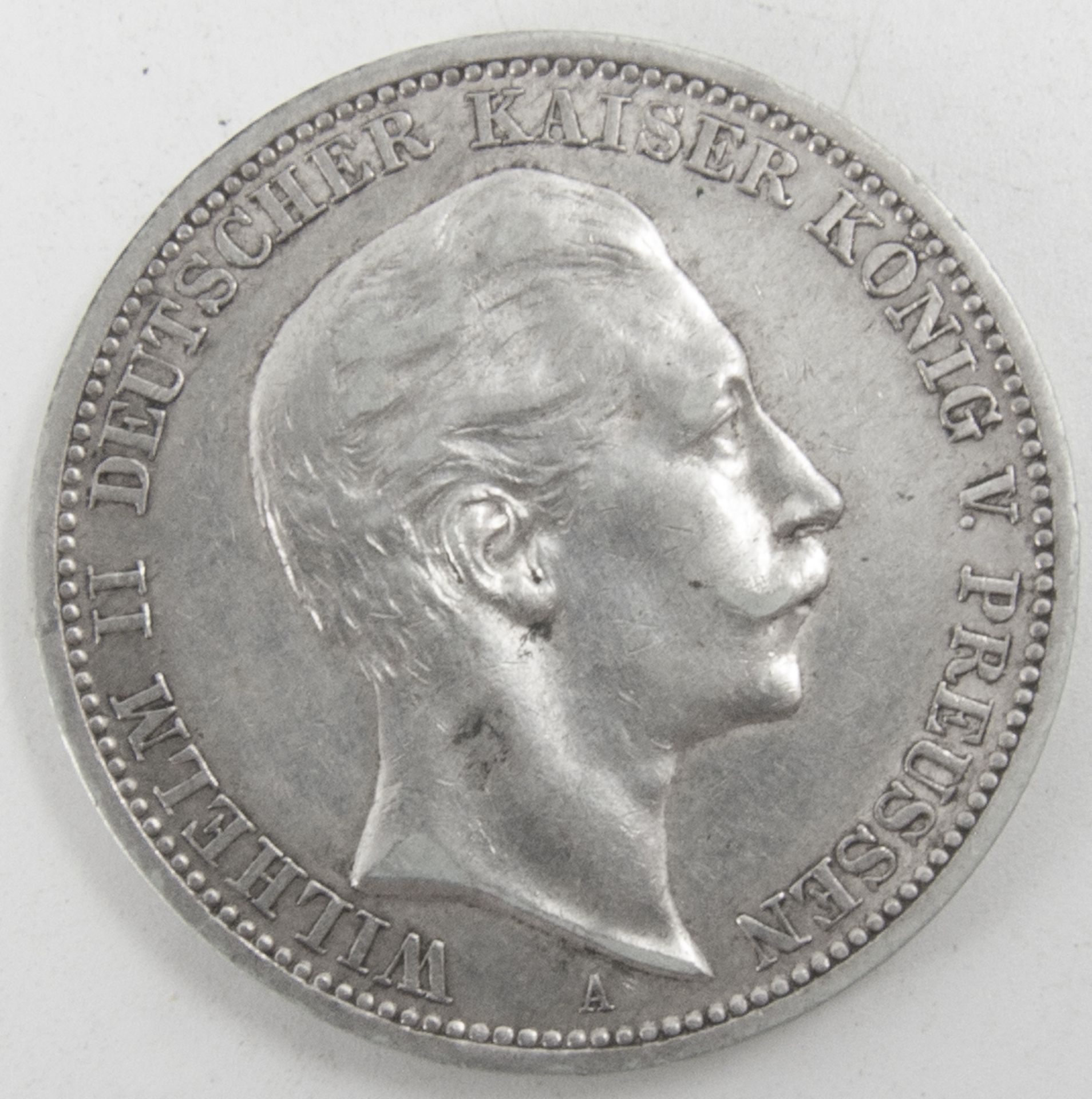 Deutsches Kaiserreich 1908 A, 3.- Mark - Silbermünze, "Wilhelm II.". Jaeger: 103. Erhaltung: ss.