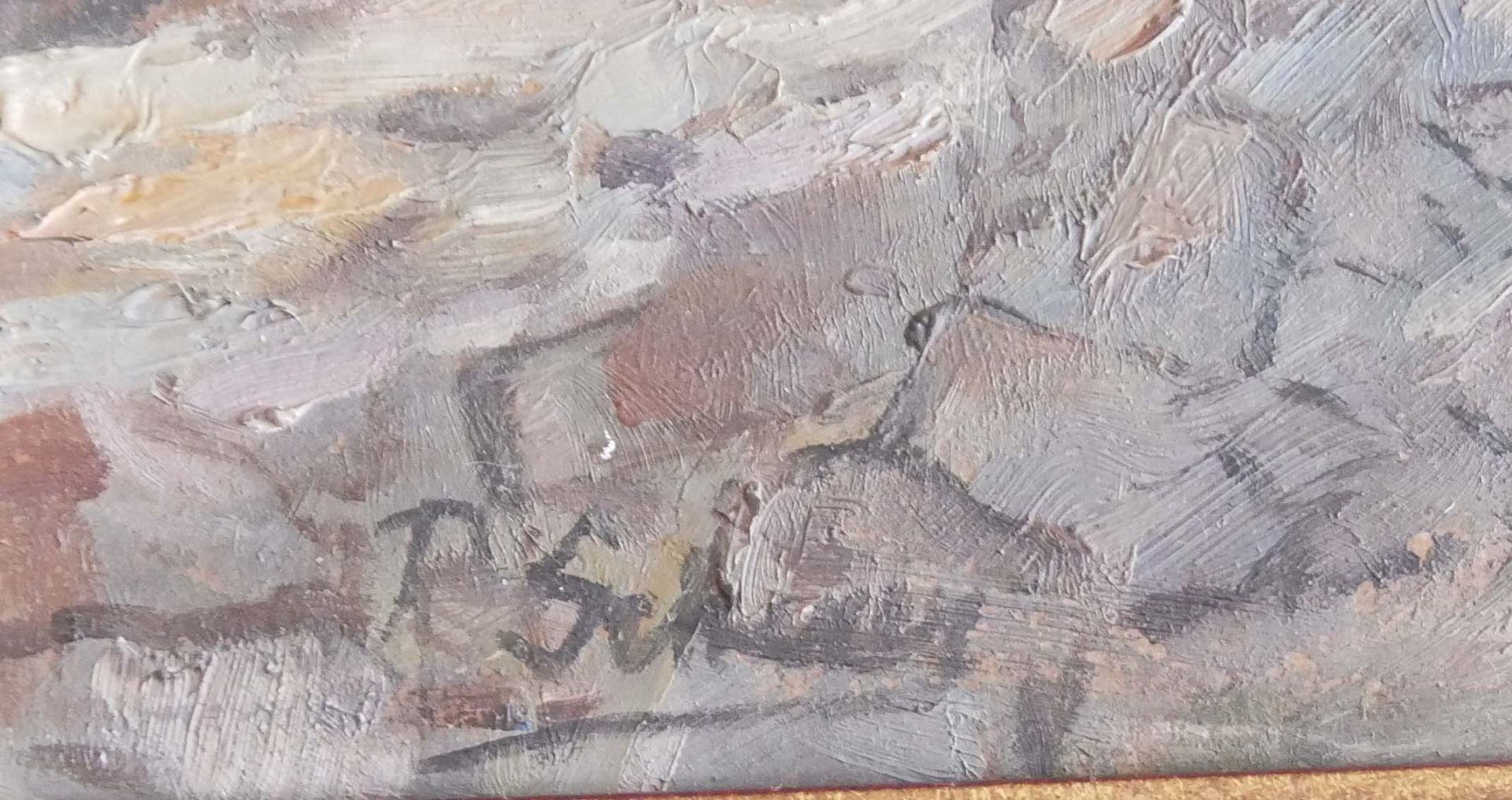 R. Schaur ? Ölgemälde auf Platte, "Steinstreppe im mediteranen Garten". gerahmt. Maße mit Rahmen: - Bild 2 aus 3