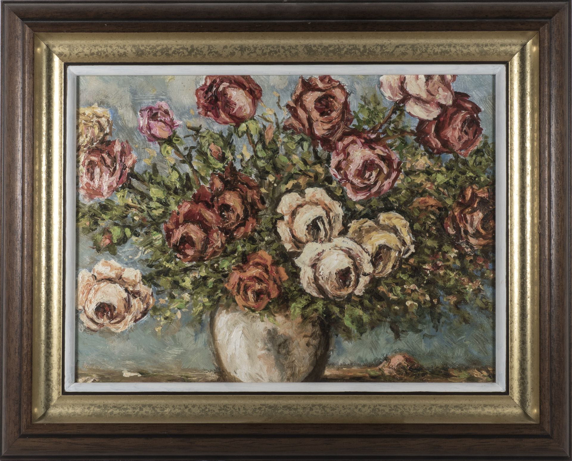 W. Griesheimer, "Rosen in heller Vase", Ölgemälde, signiert W. Griesheimer 1999. Maße: ca. 40,5 cm x