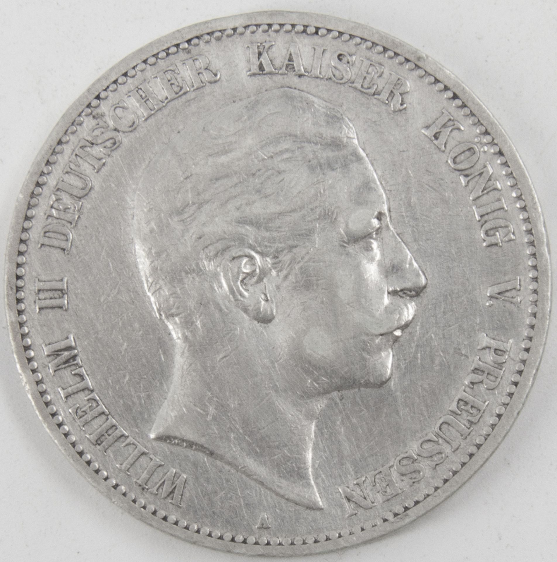 Deutsches Kaiserreich 1903 A, 5.- Mark - Silbermünze "Wilhelm II.". Erhaltung: ss.