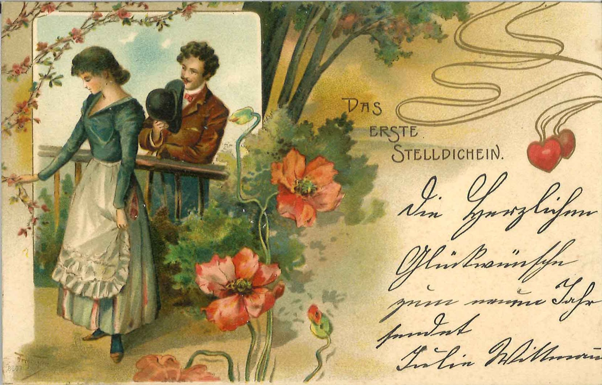 Künstler Karte Arthur Thiele (1868 - 1936), "Das erste Stelldichein", gelaufen