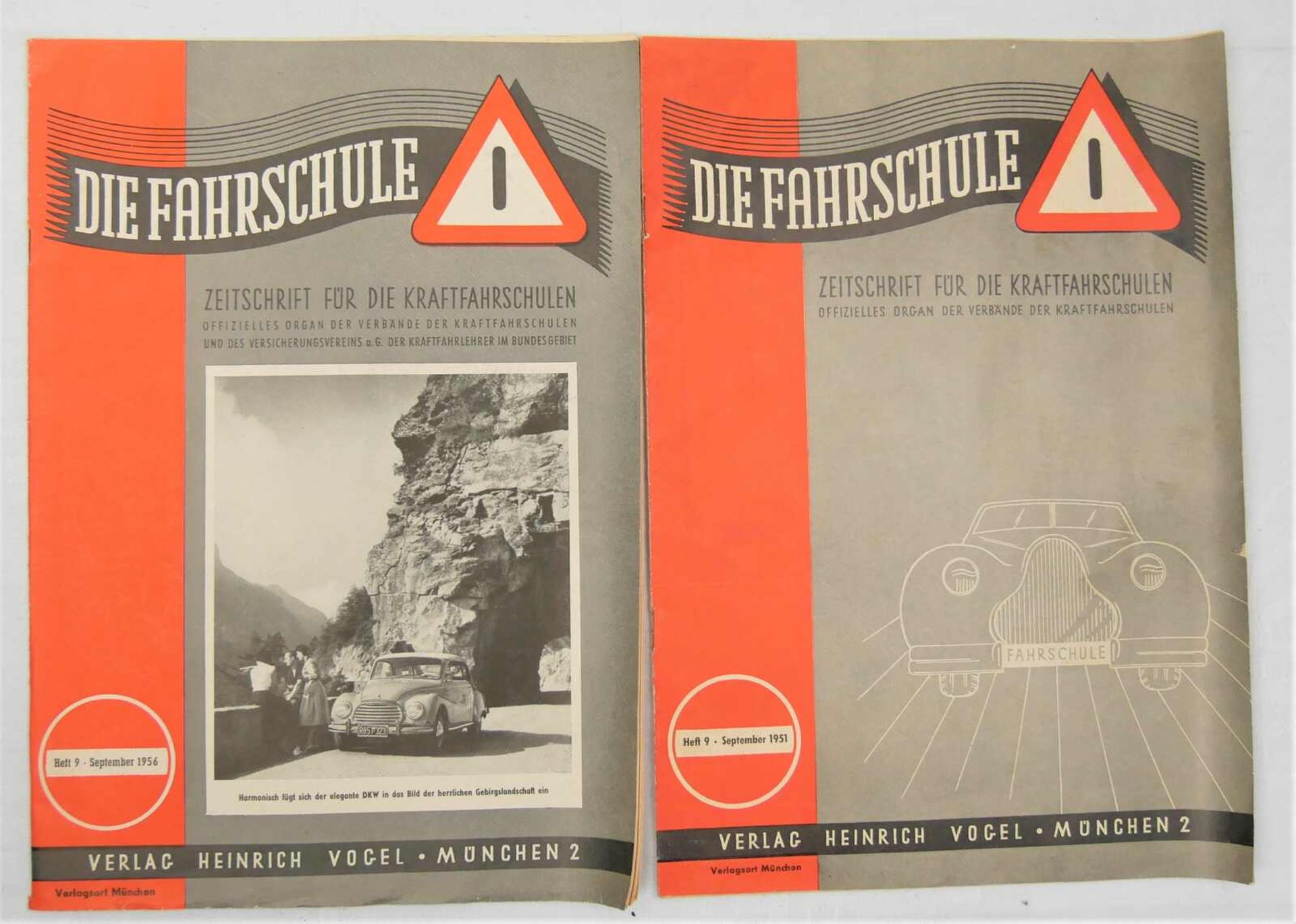 2 Hefte "Die Fahrschule", Zeitschrift für die Kraftfahrschulen, Heft 9 von September 1956 und Heft 9