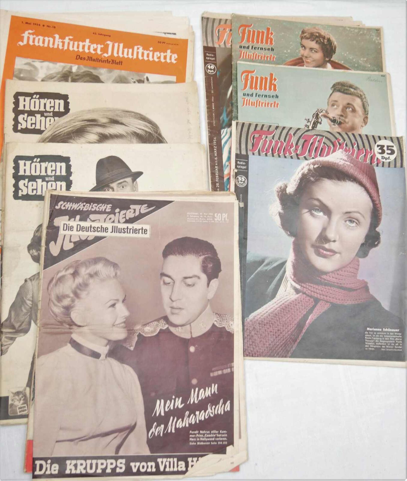Lot alte Magazine, insgesamt 9 Stück, dabei: "Frankfurter Illustrierte" Nr. 18 vom 01. Mai 1954, "