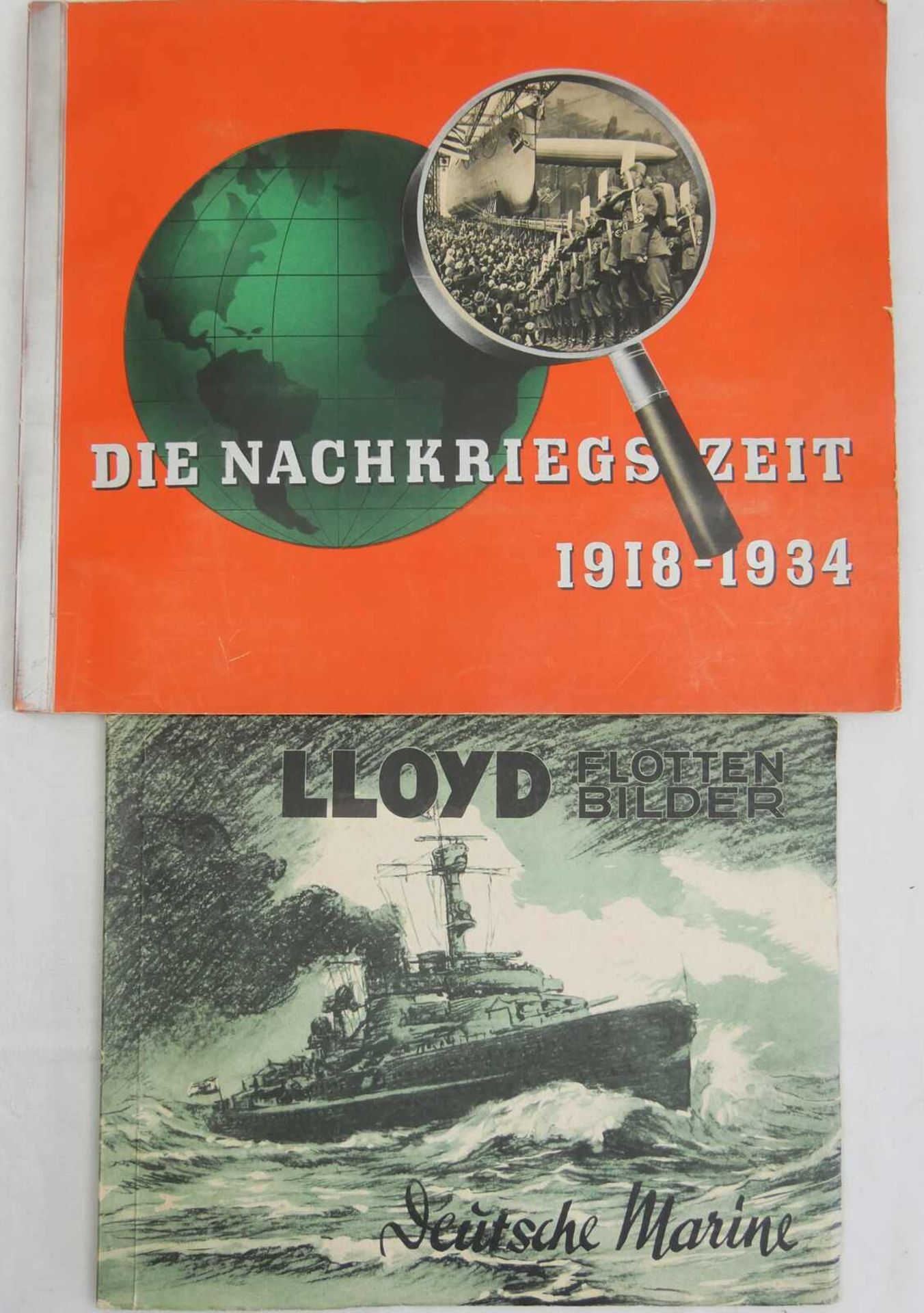 2 Zigarettenbilder Alben - Die Nachkriegszeit 1918-1934 und Lloyd Flottenbilder Deutsche Marine.
