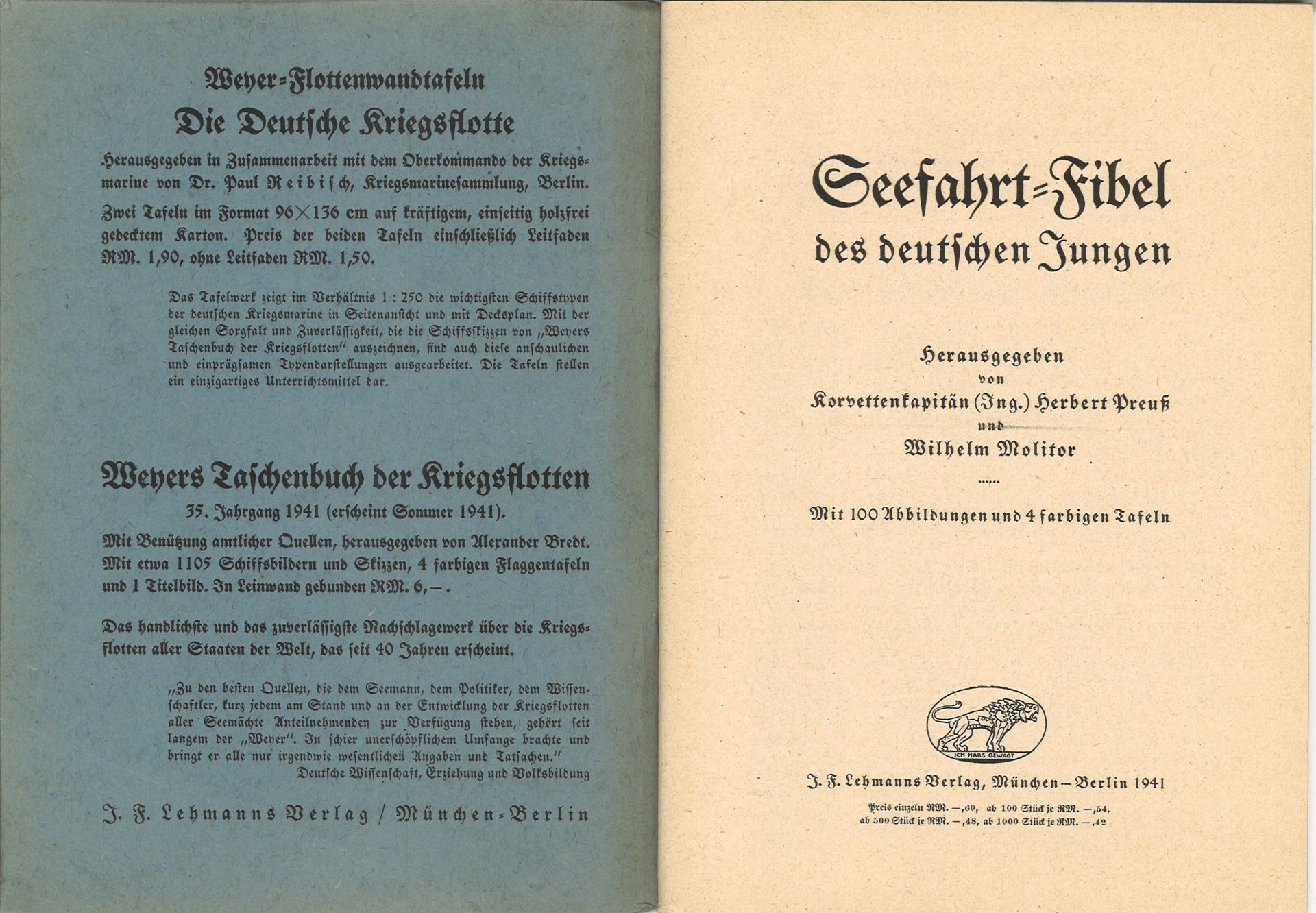 Seefahrt-Fibel des deutschen Jungen, Preuss-Molitor, J.F. Lehmanns Verlag München/Berlin, 1941, - Bild 2 aus 3