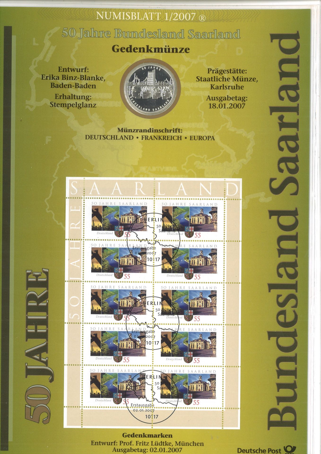 Lot Numisblätter mit gestempelten 10er Bögen, Jahrgang 2007, 2008, 2005, 2009. Insgesamt 21 Stück. - Image 4 of 4