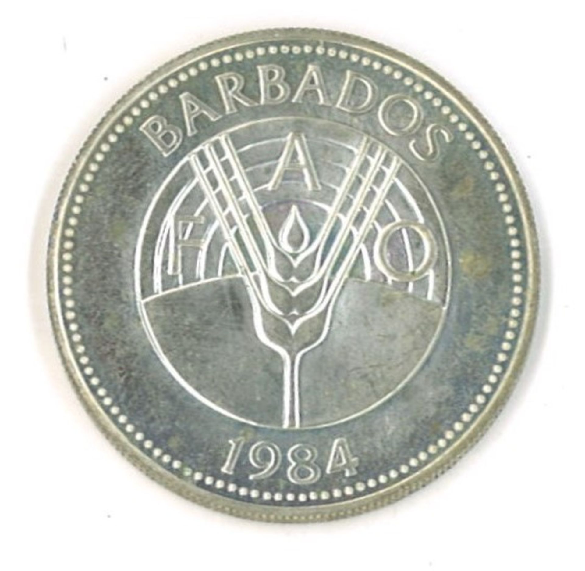 Silbermünze Barbados 1984, 50 Dollar. 32KM42 FAO Weltfischereikonferenz. Zustand: VZ