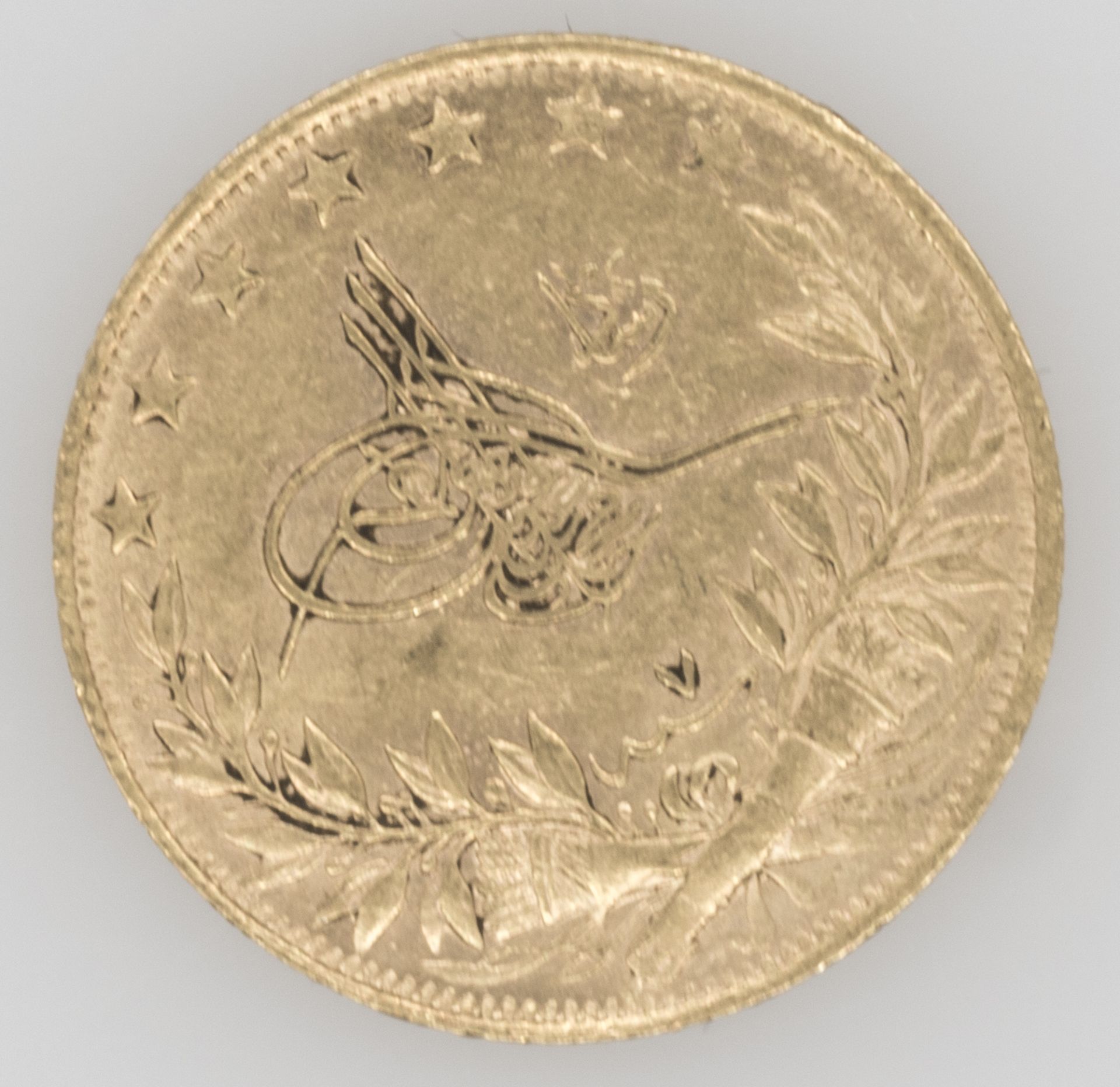 Türkei 1909 - 1918, 100 Piaster - Goldmünze "Sultan Mohammed V.". Gold 916/1000. Gewicht: ca. 7,34 - Image 2 of 3