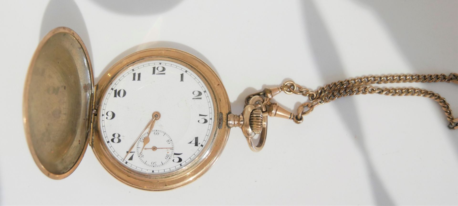 vergoldete Taschenuhr mit einer Jugendstil Uhrenkette. Funktion geprüft. Guter Zustand - Image 2 of 2