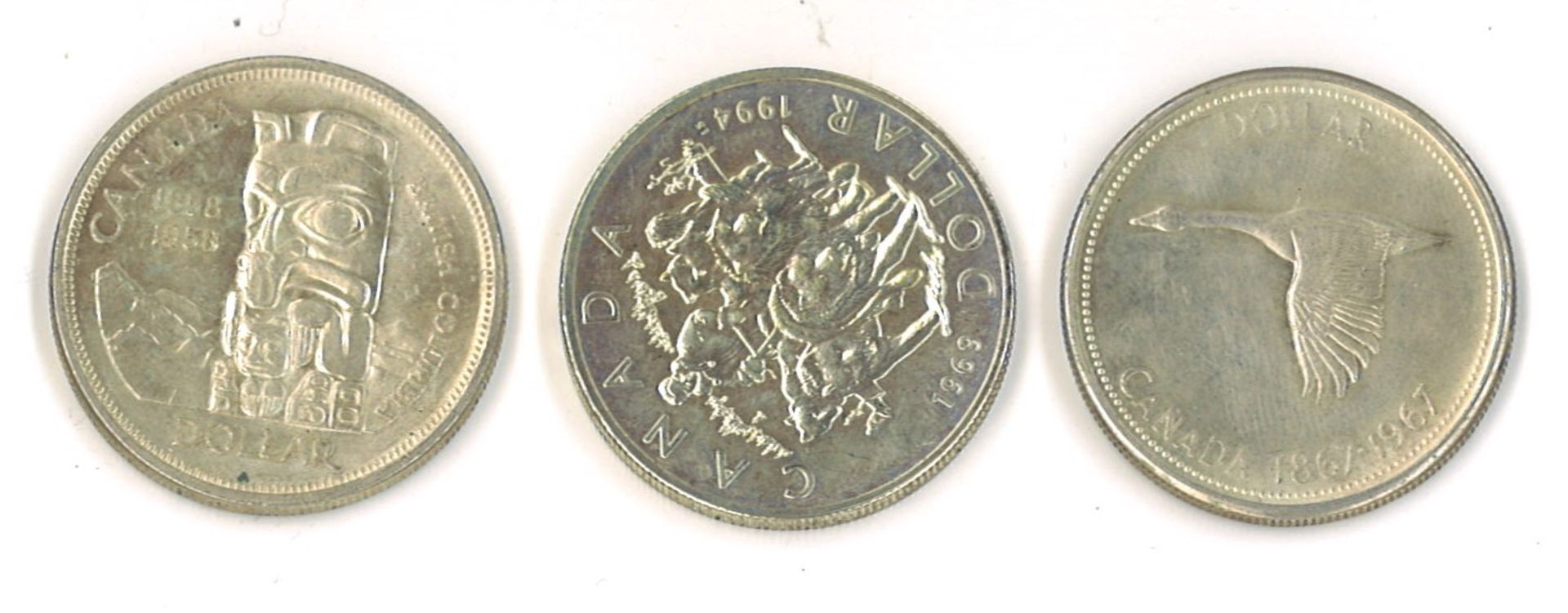 Lot von 3 Kanada Dollar 1958, 1967, 1994. Zustand: ss+ / vz - Image 2 of 2