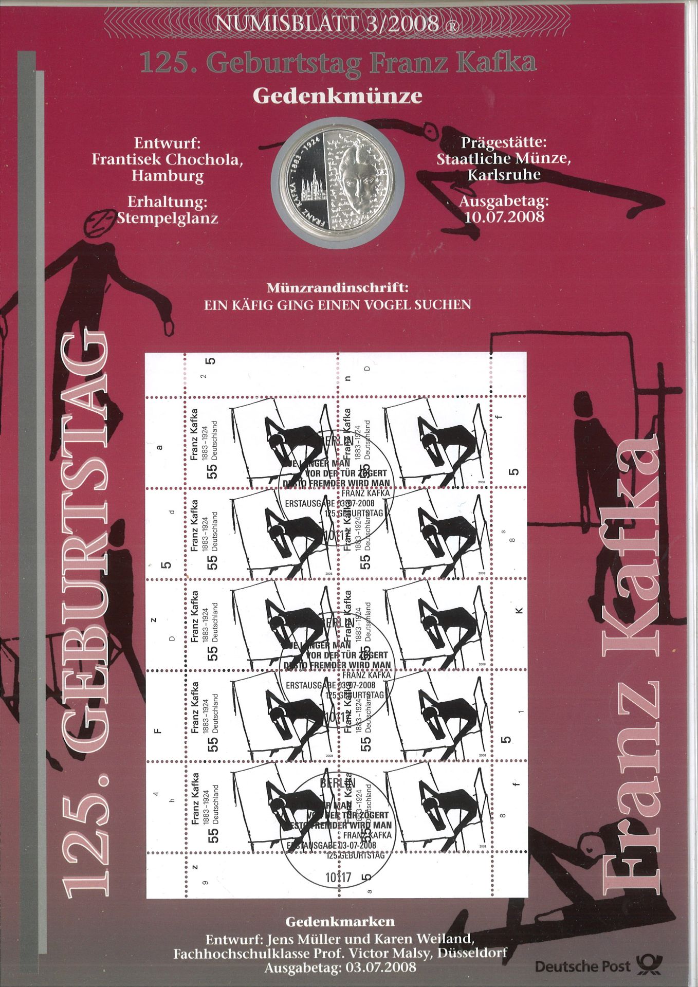 Lot Numisblätter mit gestempelten 10er Bögen, Jahrgang 2007, 2008, 2005, 2009. Insgesamt 21 Stück. - Image 3 of 4